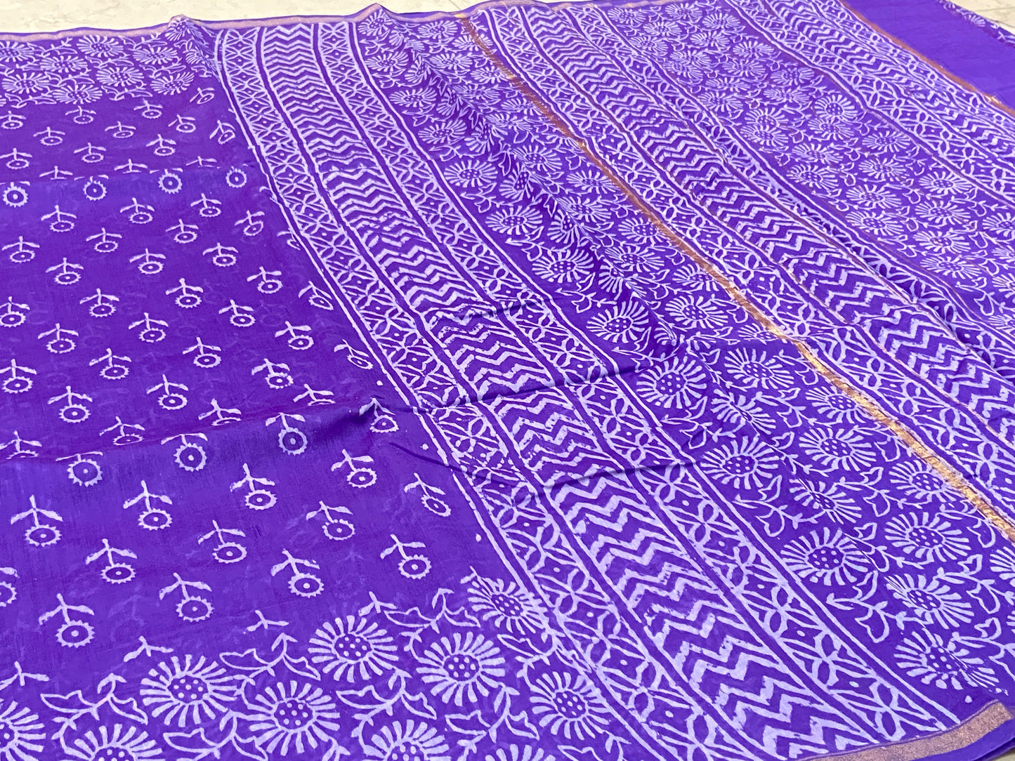 Lavender chanderi cotton silk zari border saree
