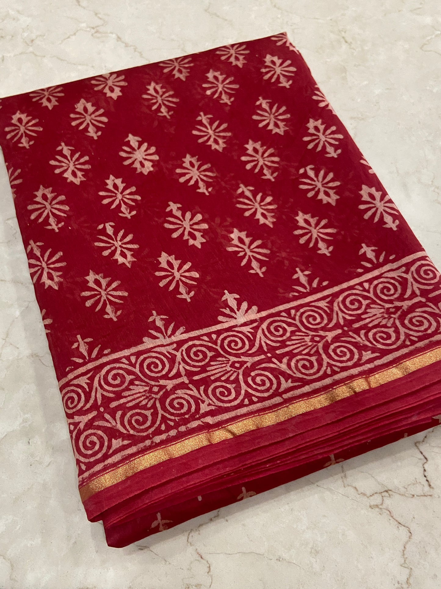 Kumkum red chanderi cotton silk zari border saree
