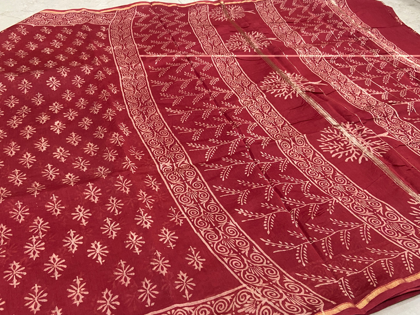 Kumkum red chanderi cotton silk zari border saree