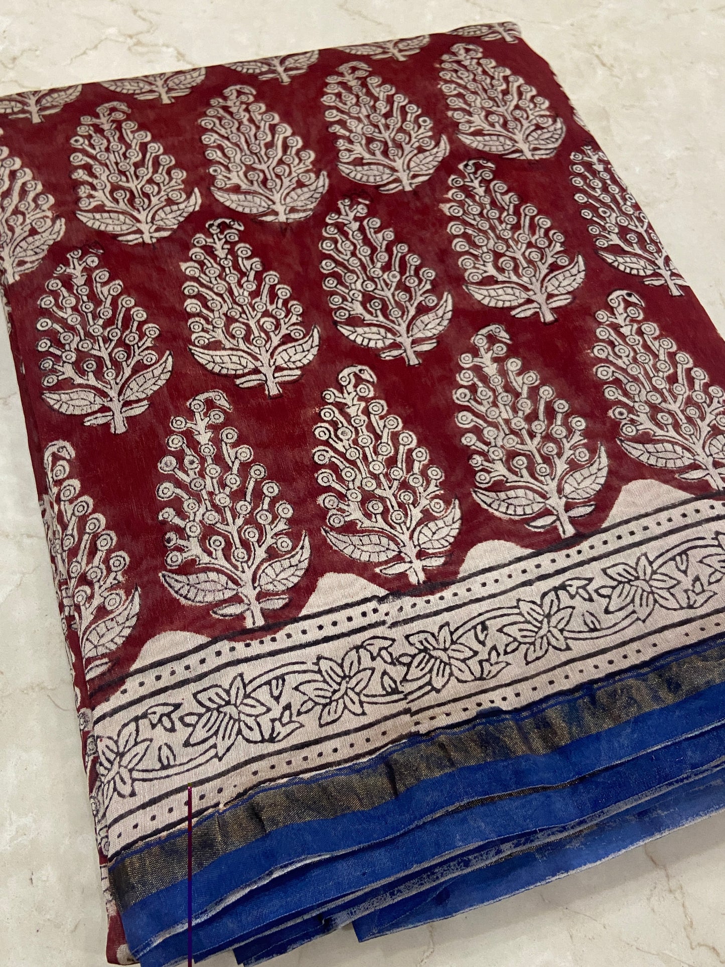 Red brown tree buttis chanderi cotton silk saree