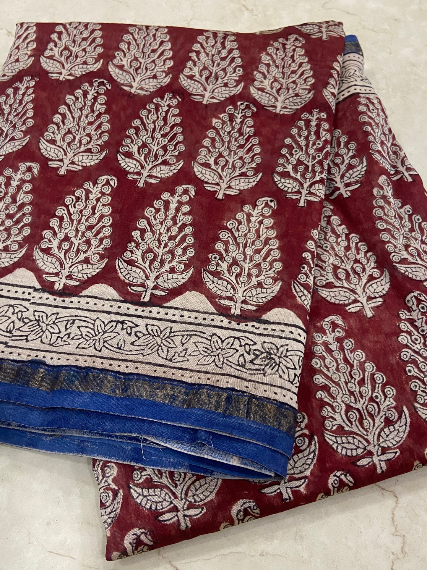 Red brown tree buttis chanderi cotton silk saree