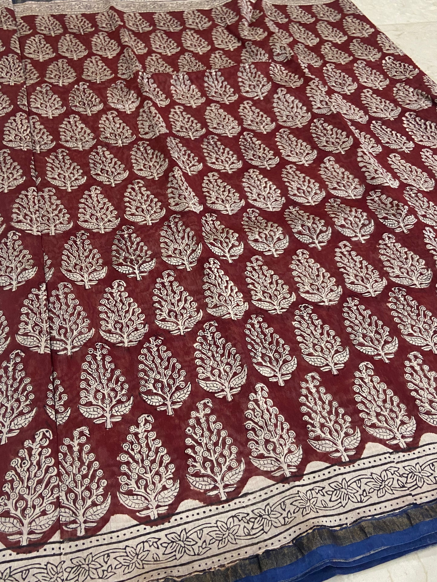 Red brown tree buttis chanderi cotton silk saree