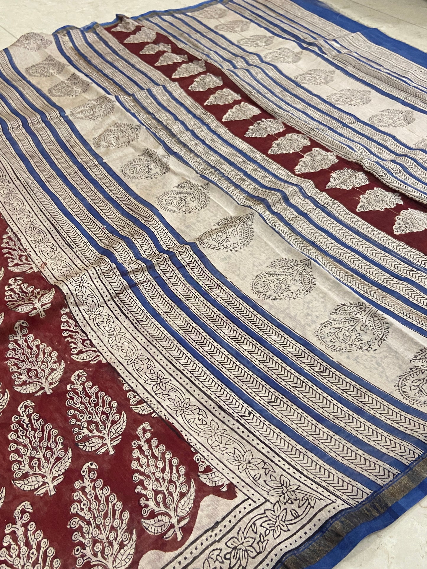 Red brown tree buttis chanderi cotton silk saree