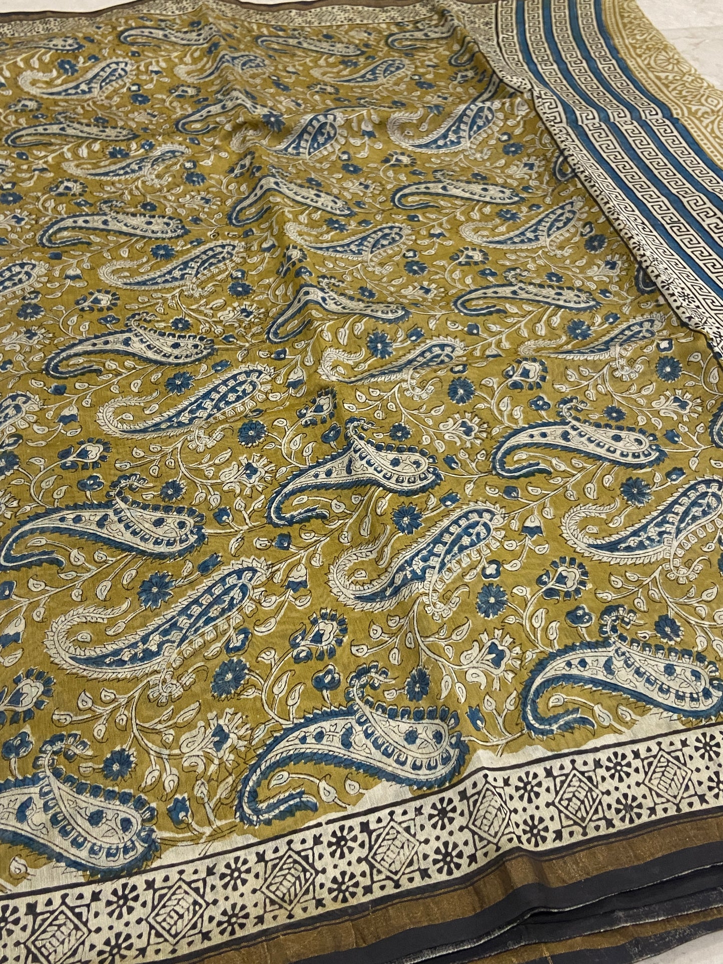 Mehendi chanderi cotton silk zari border saree