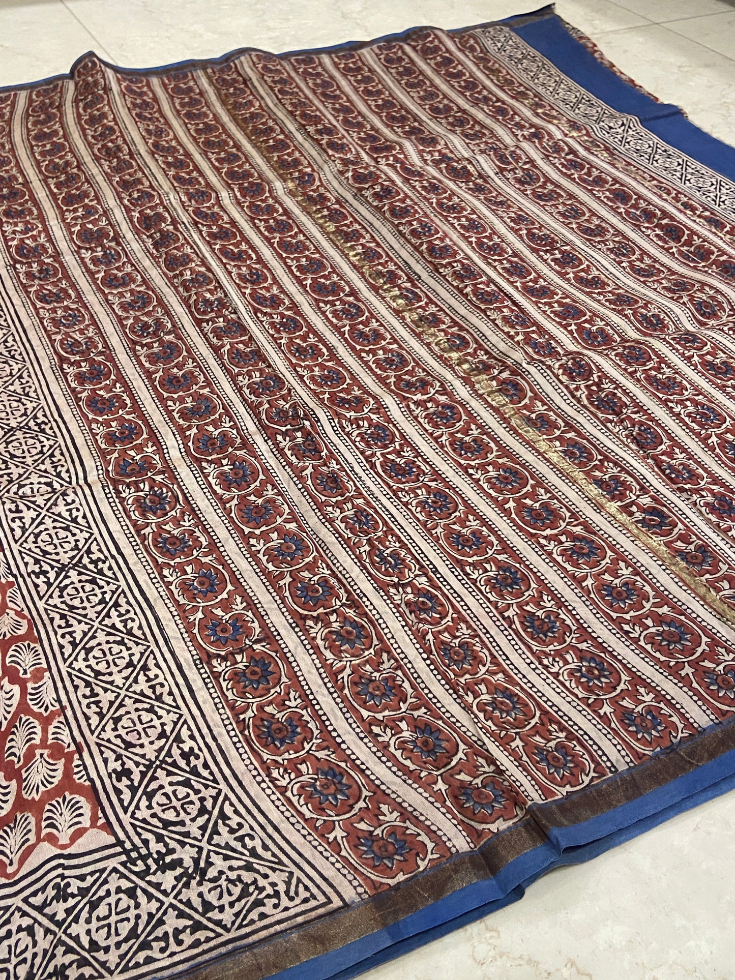 Brown chanderi cotton silk zari border saree