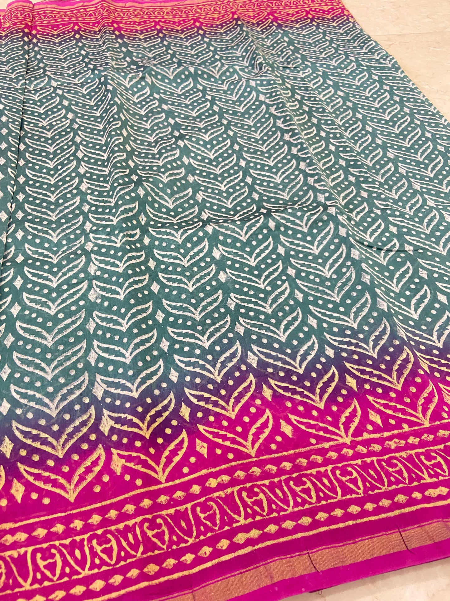 Morpankh green and pink chanderi cotton silk saree