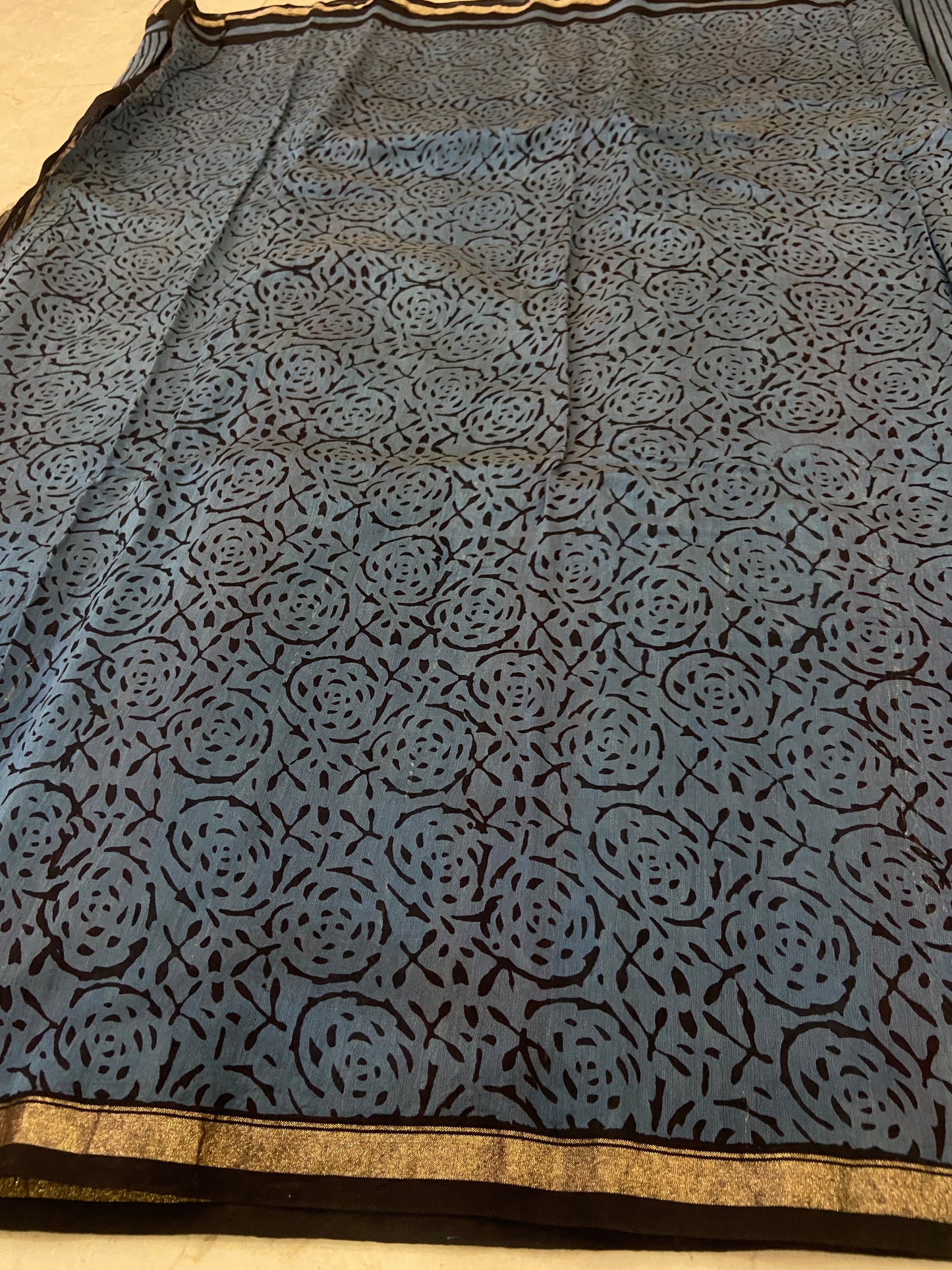 Blue stripes chanderi cotton silk saree