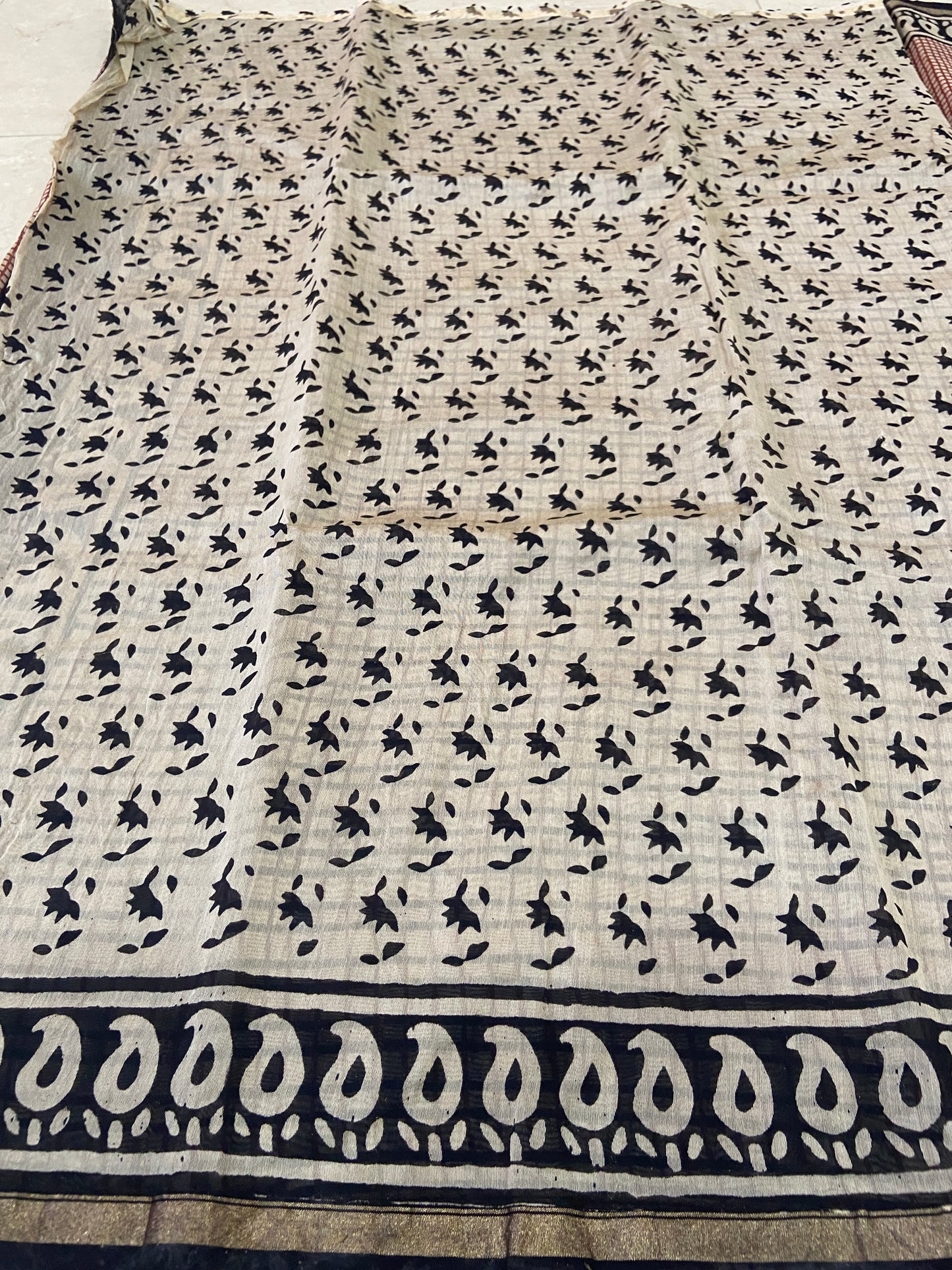 Red checkered chanderi cotton silk saree