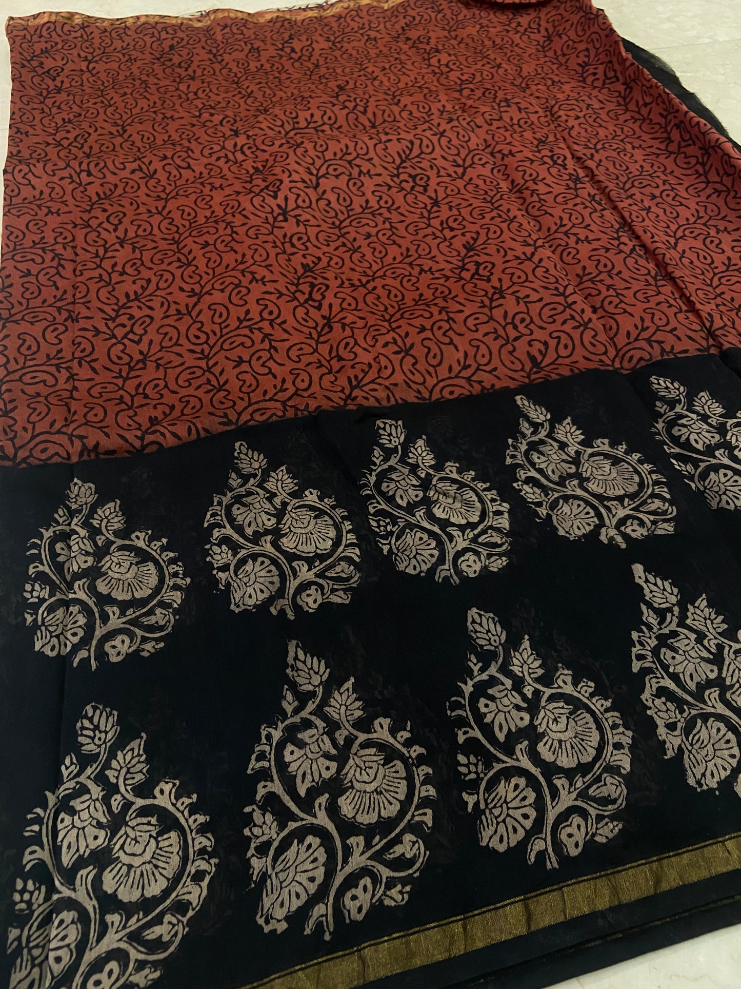 Dark red chanderi cotton silk saree