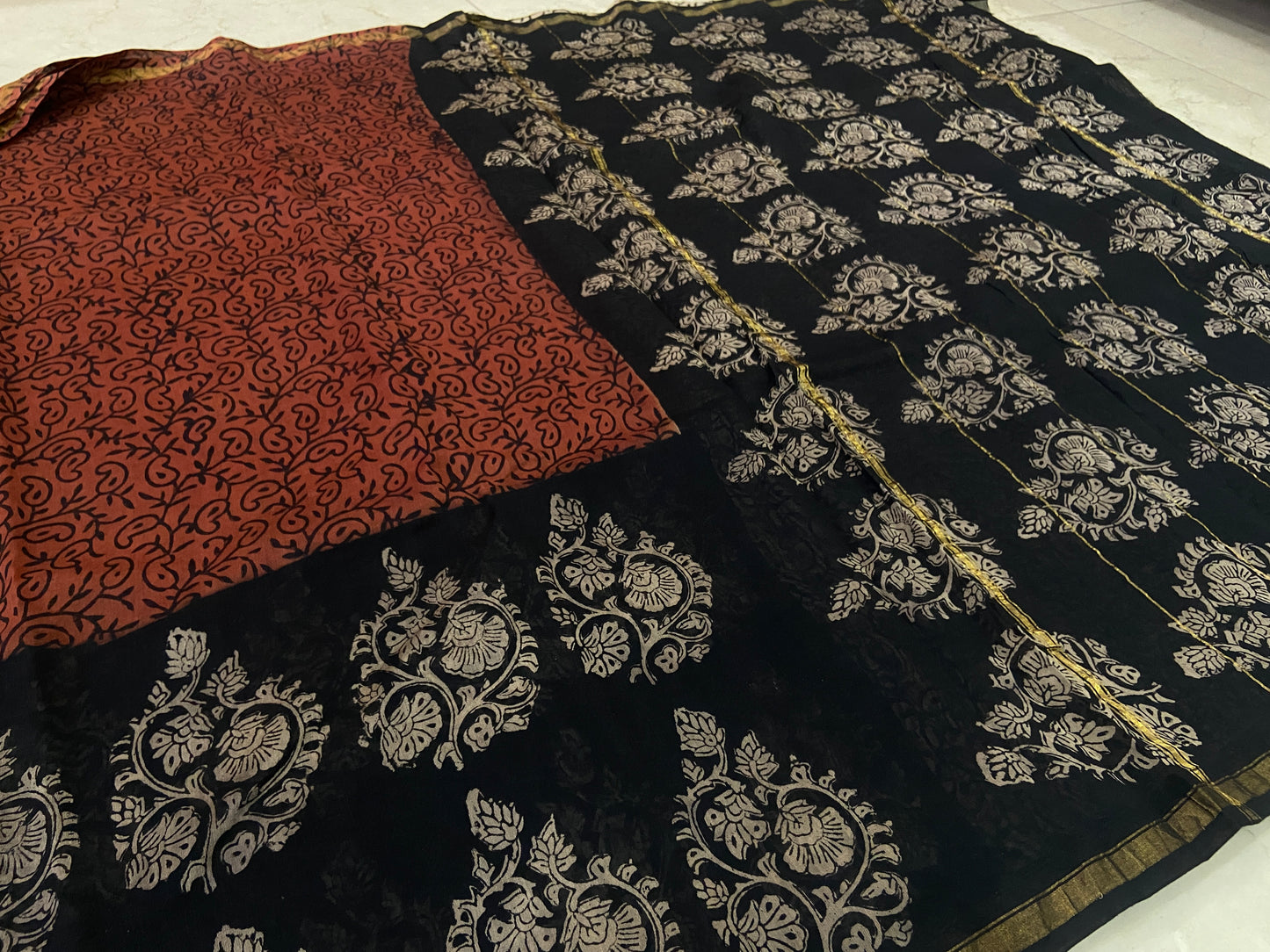 Dark red chanderi cotton silk saree