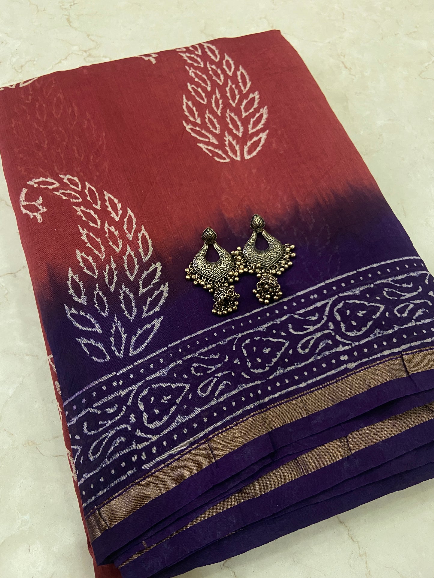 Orange and purple mango buttis chanderi cotton silk saree