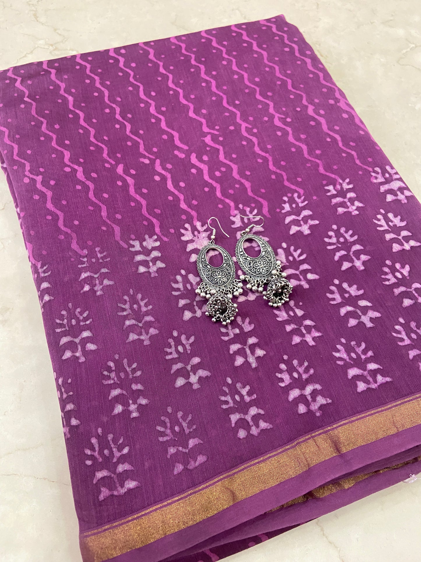 Mauve pink chanderi cotton silk saree