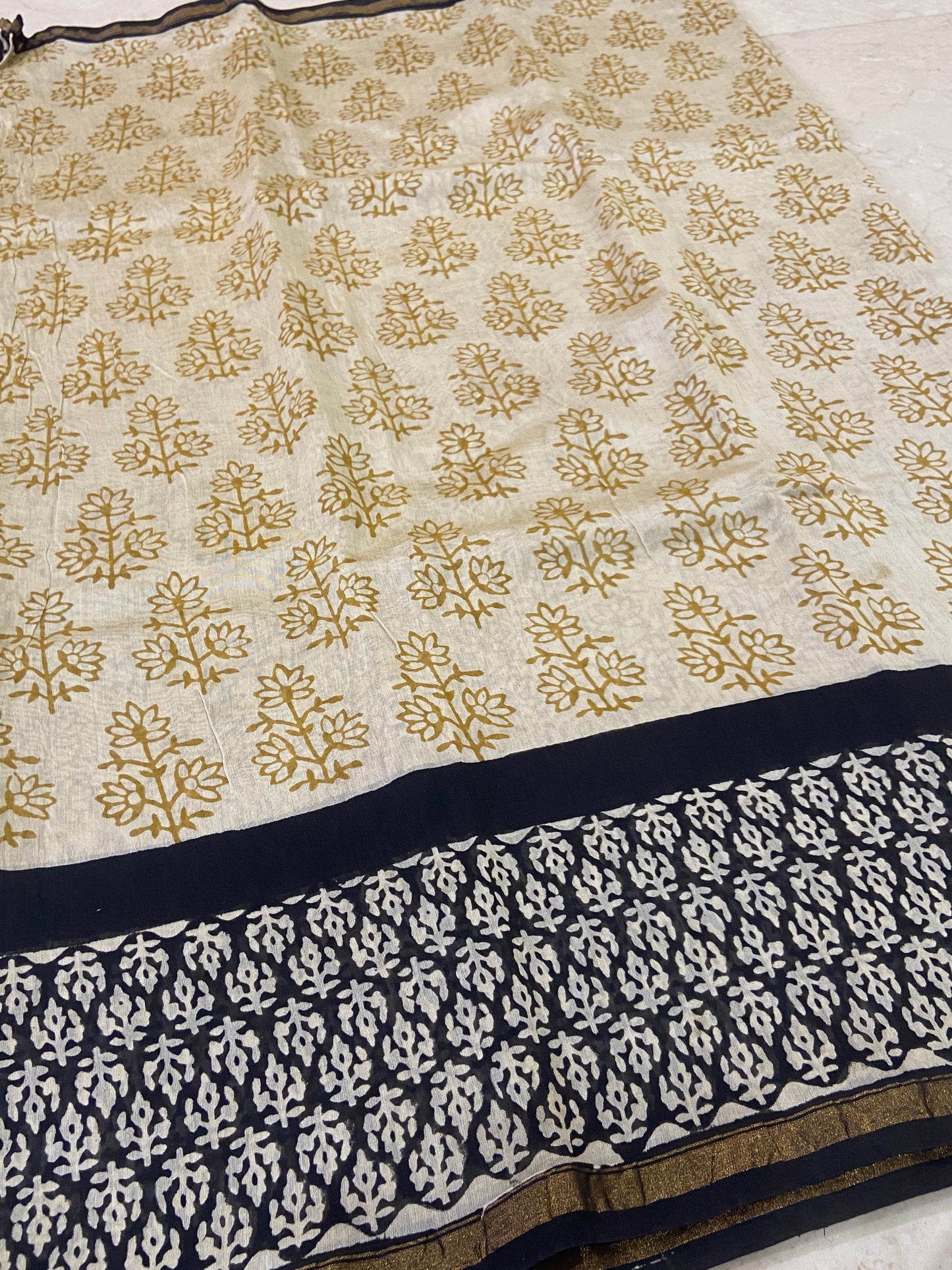 Cream and yellow chanderi cotton silk saree