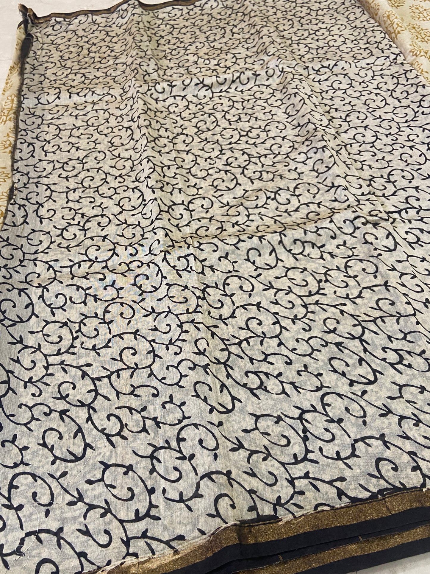 Cream and yellow chanderi cotton silk saree