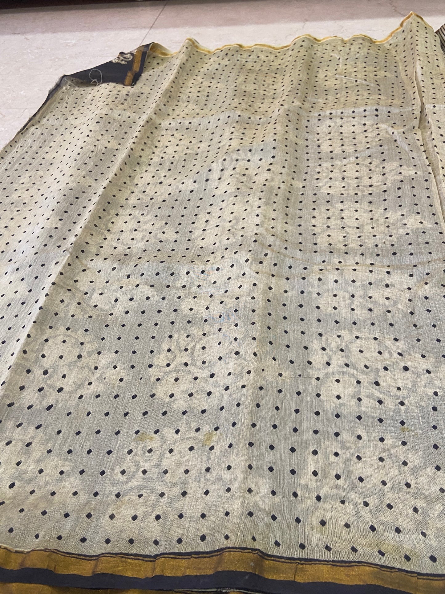 Black and white checkered chanderi cotton silk saree
