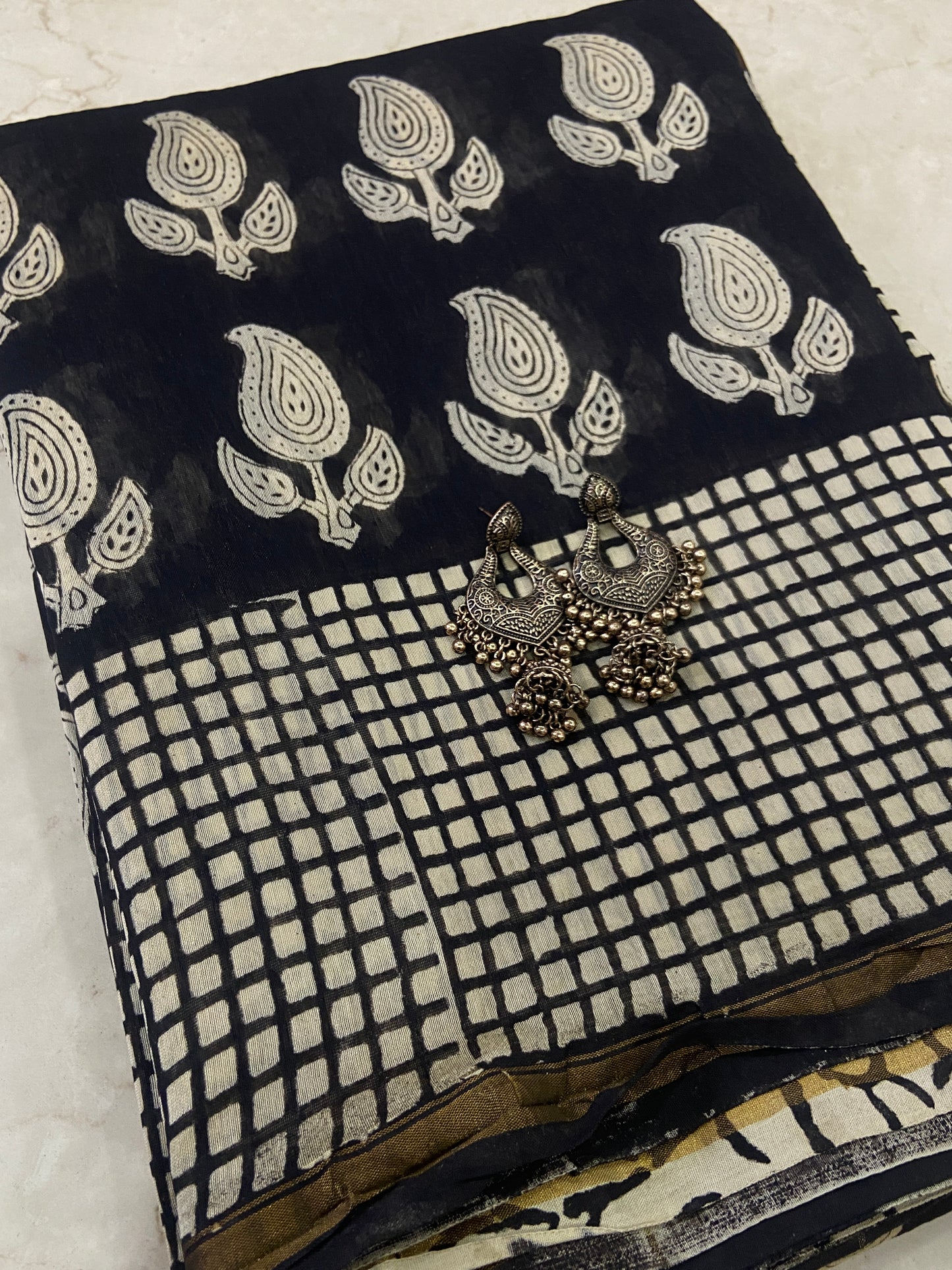 Black mango buttis chanderi cotton silk saree