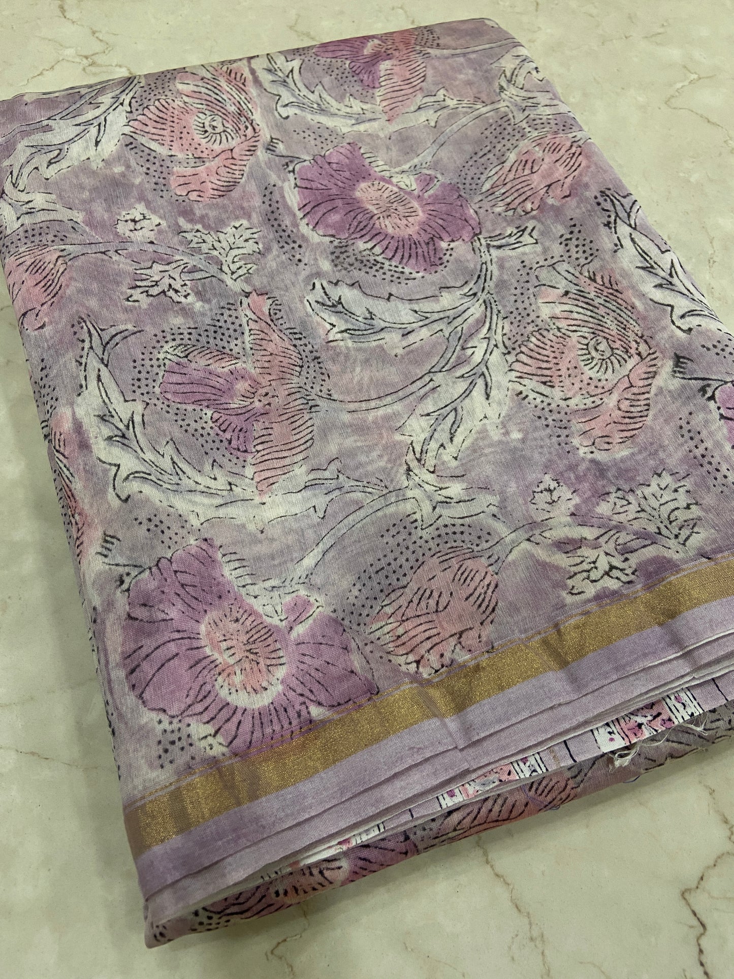 Pink flowers buttis chanderi cotton silk saree
