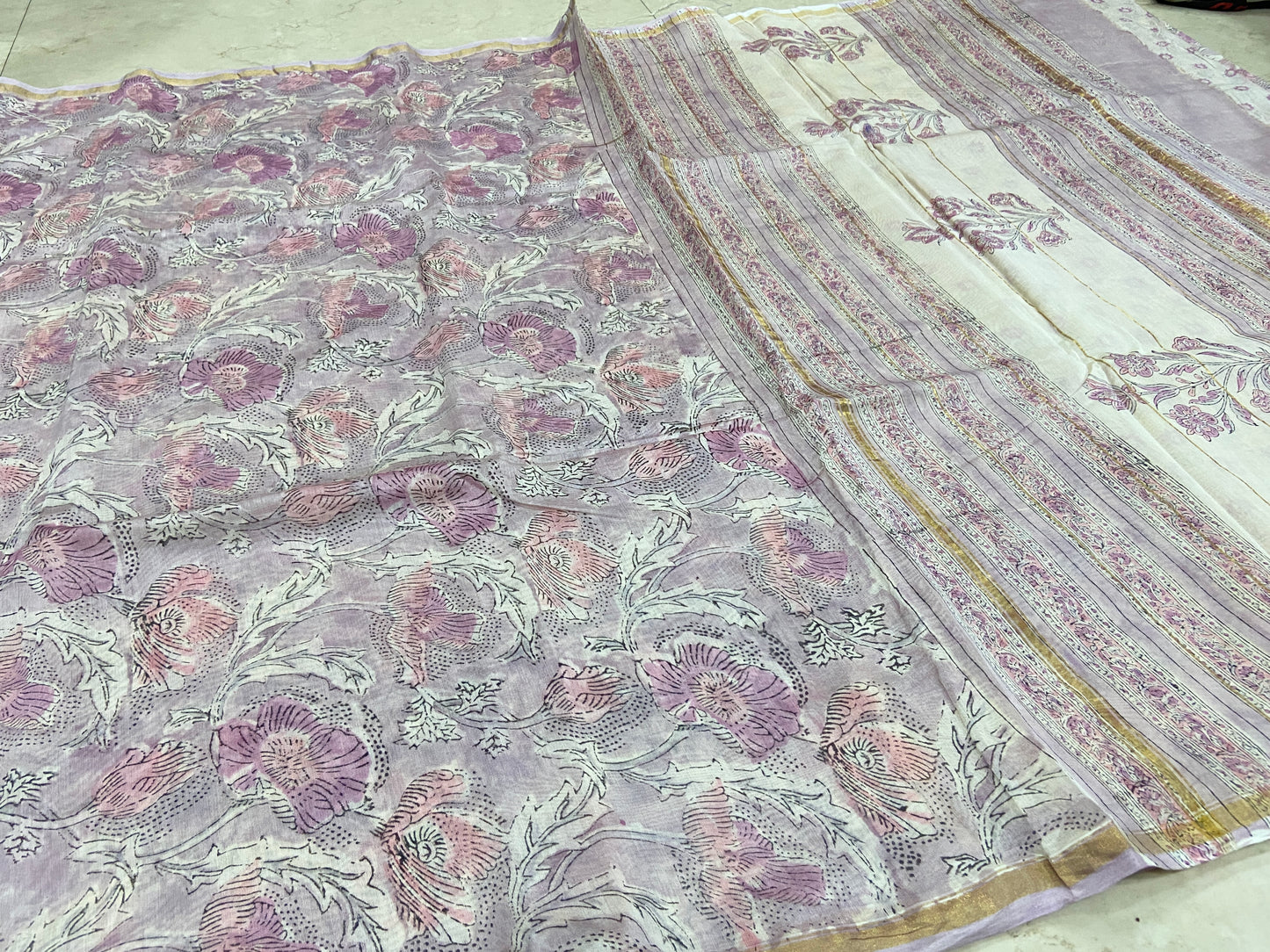 Pink flowers buttis chanderi cotton silk saree