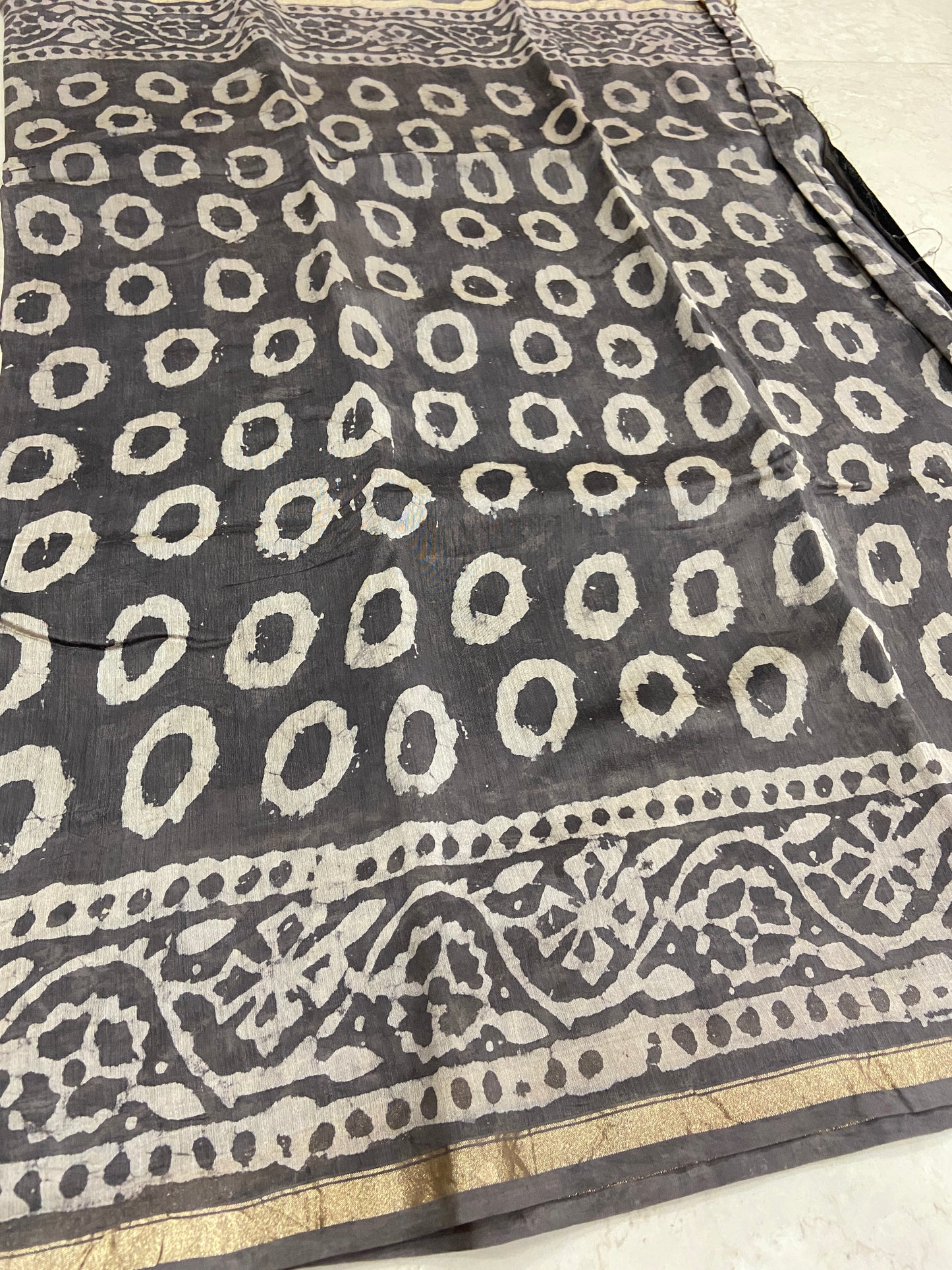Grey chanderi cotton silk zari border saree
