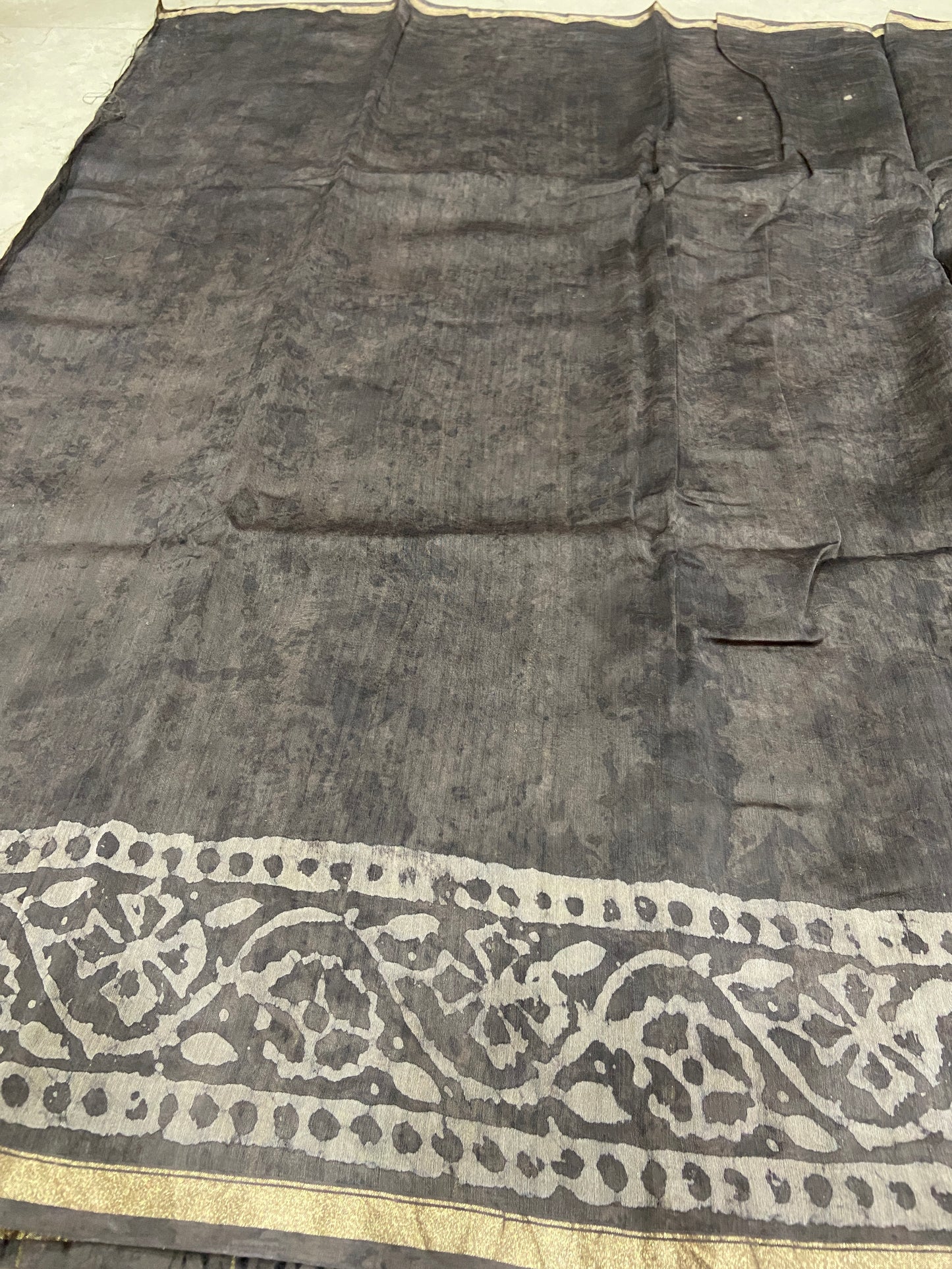 Grey chanderi cotton silk zari border saree