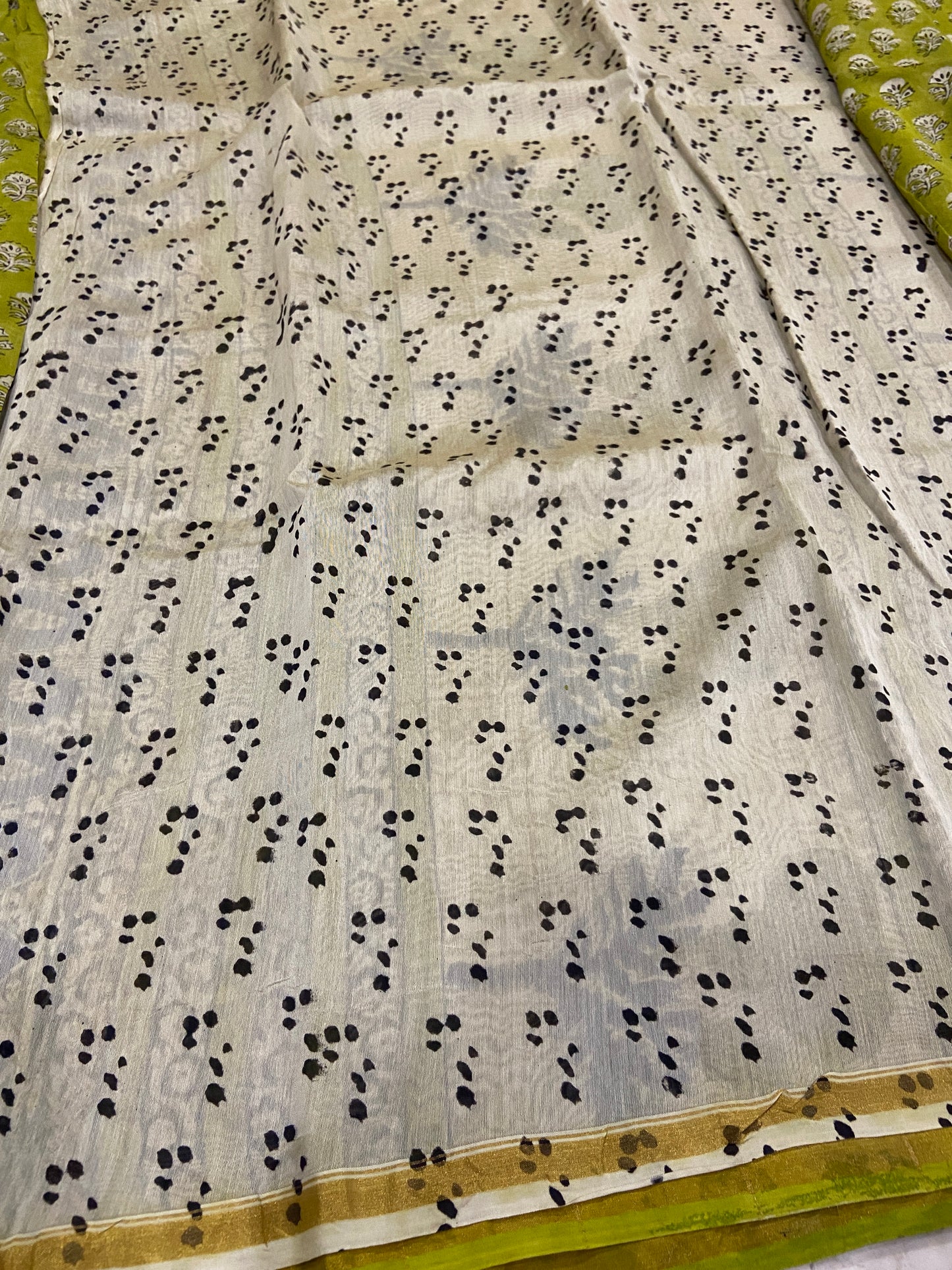 Parrot green chanderi cotton silk saree