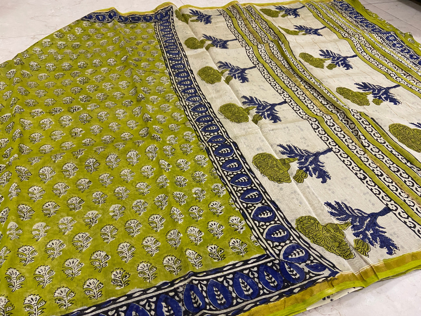 Parrot green chanderi cotton silk saree