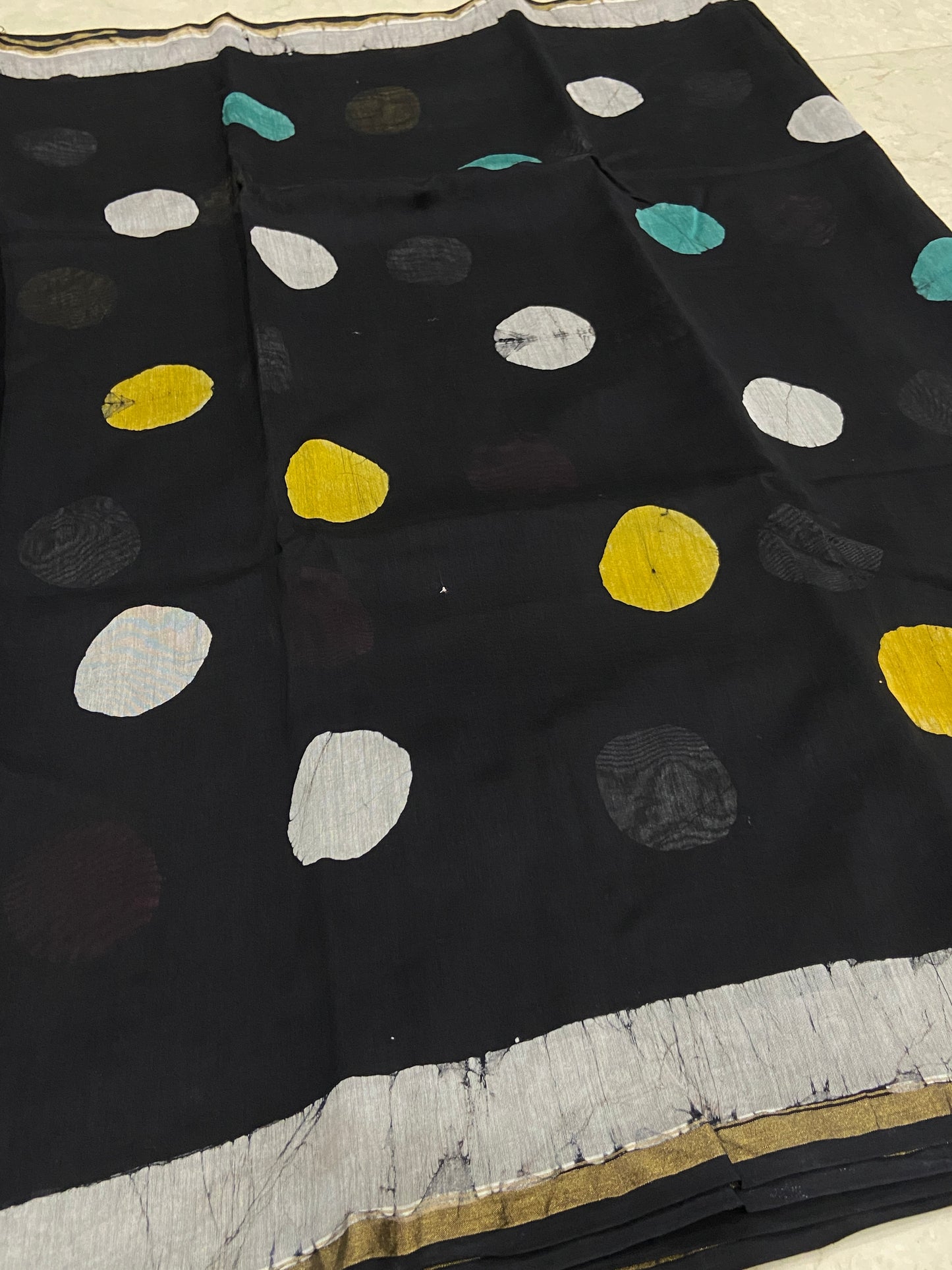 Black chanderi cotton silk saree