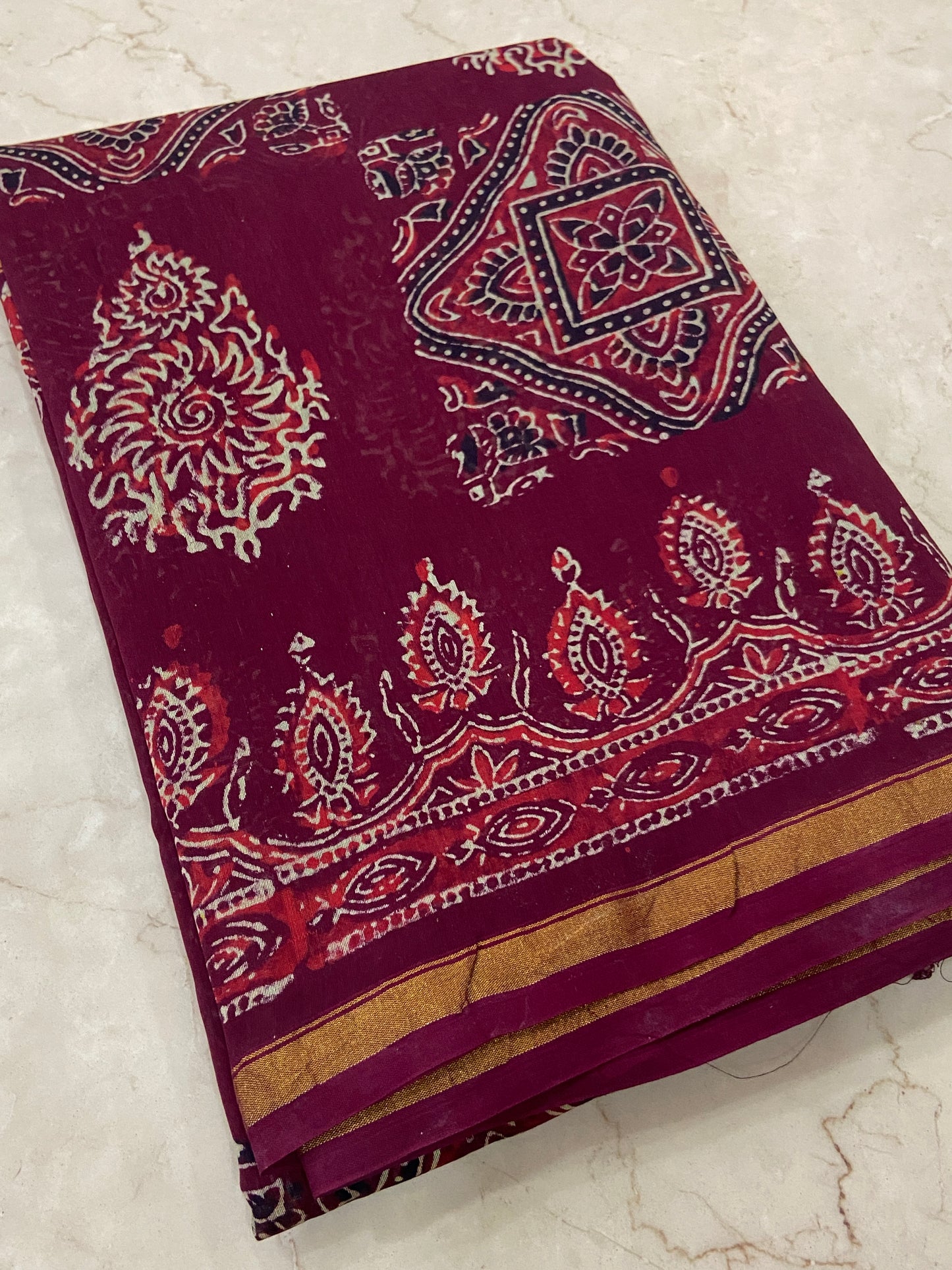 Maroon chanderi cotton silk saree