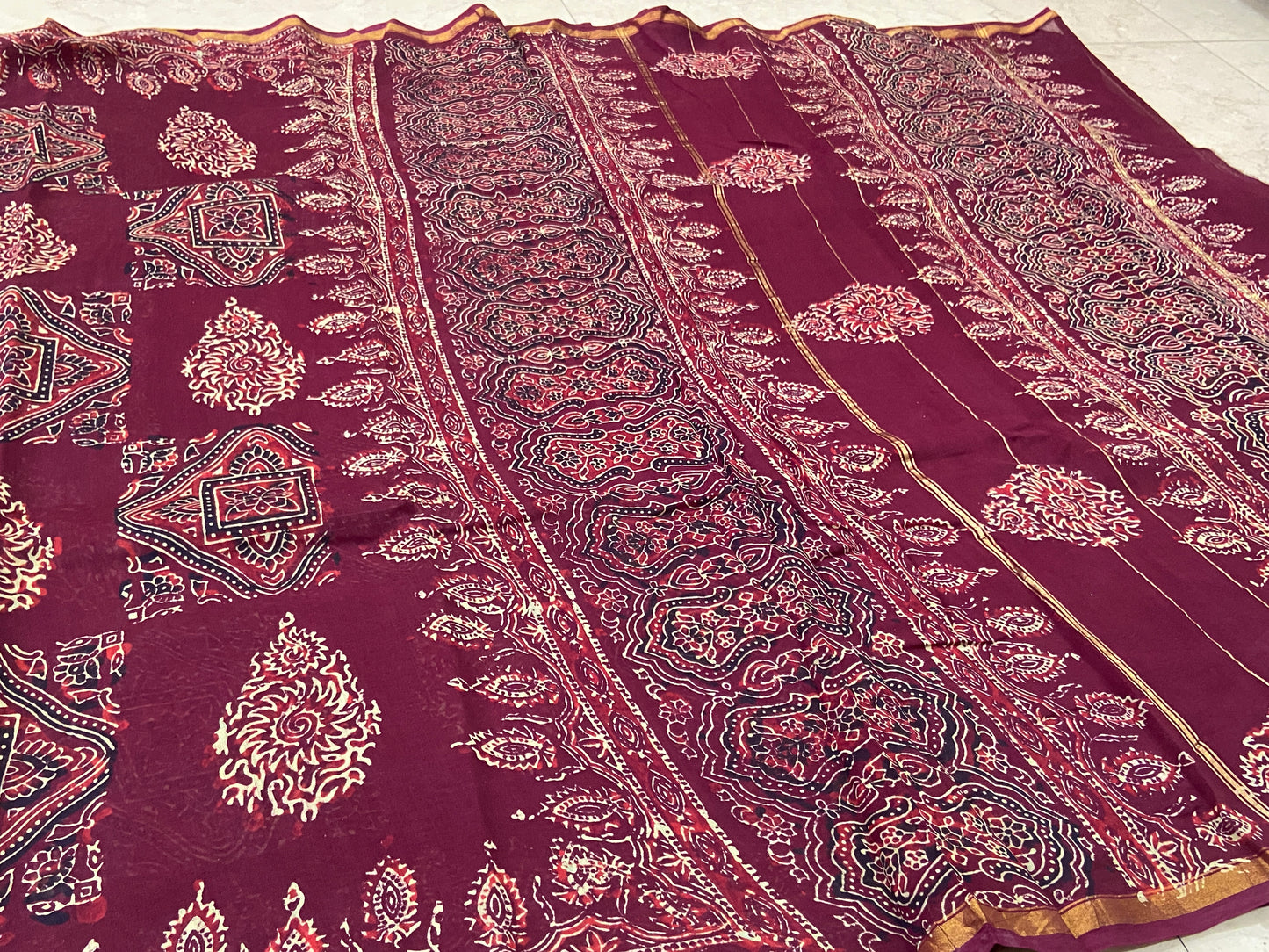 Maroon chanderi cotton silk saree