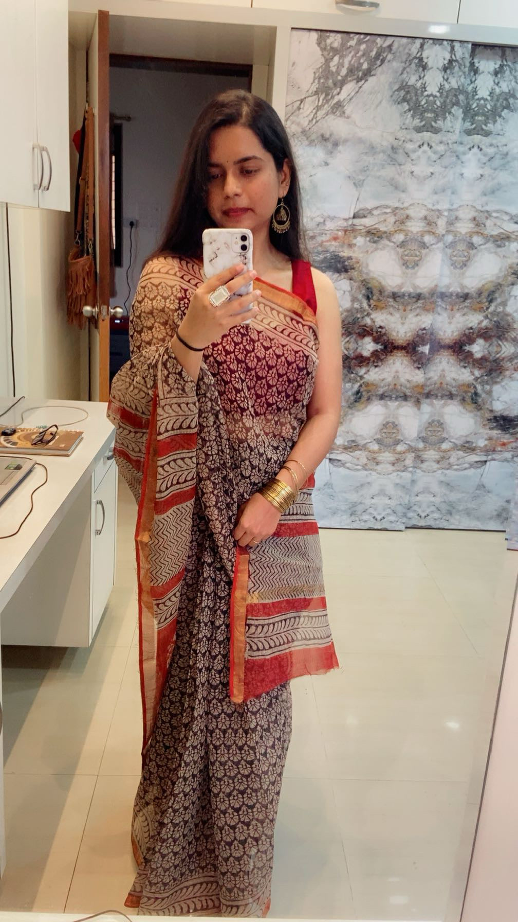 Black flower butti cotton kota doria saree