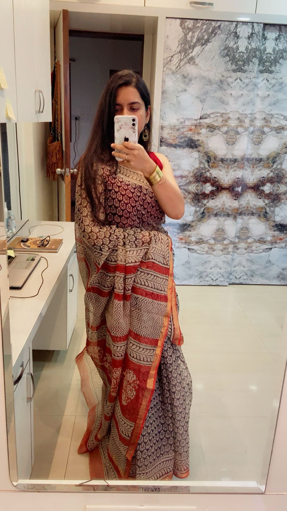 Black flower butti cotton kota doria saree