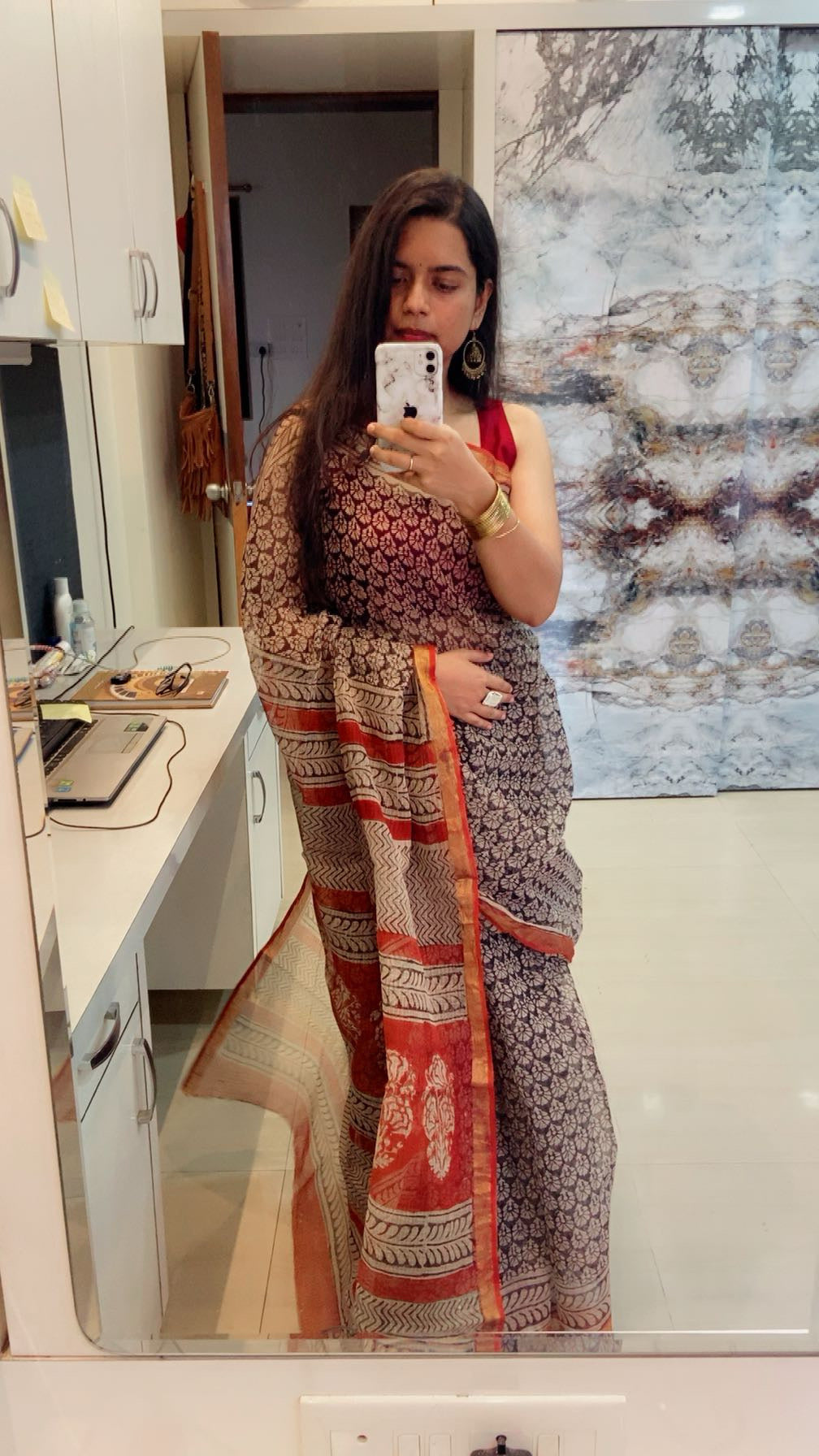 Black flower butti cotton kota doria saree