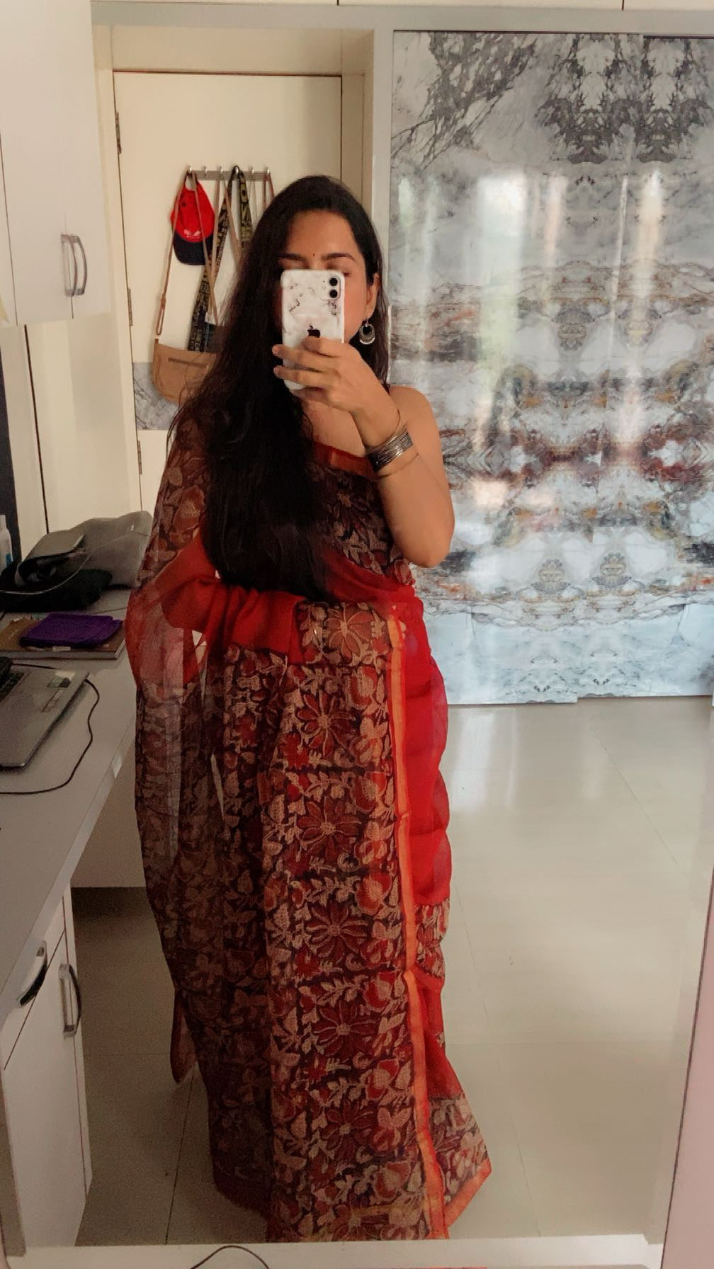 Rustic red cotton kota doria saree