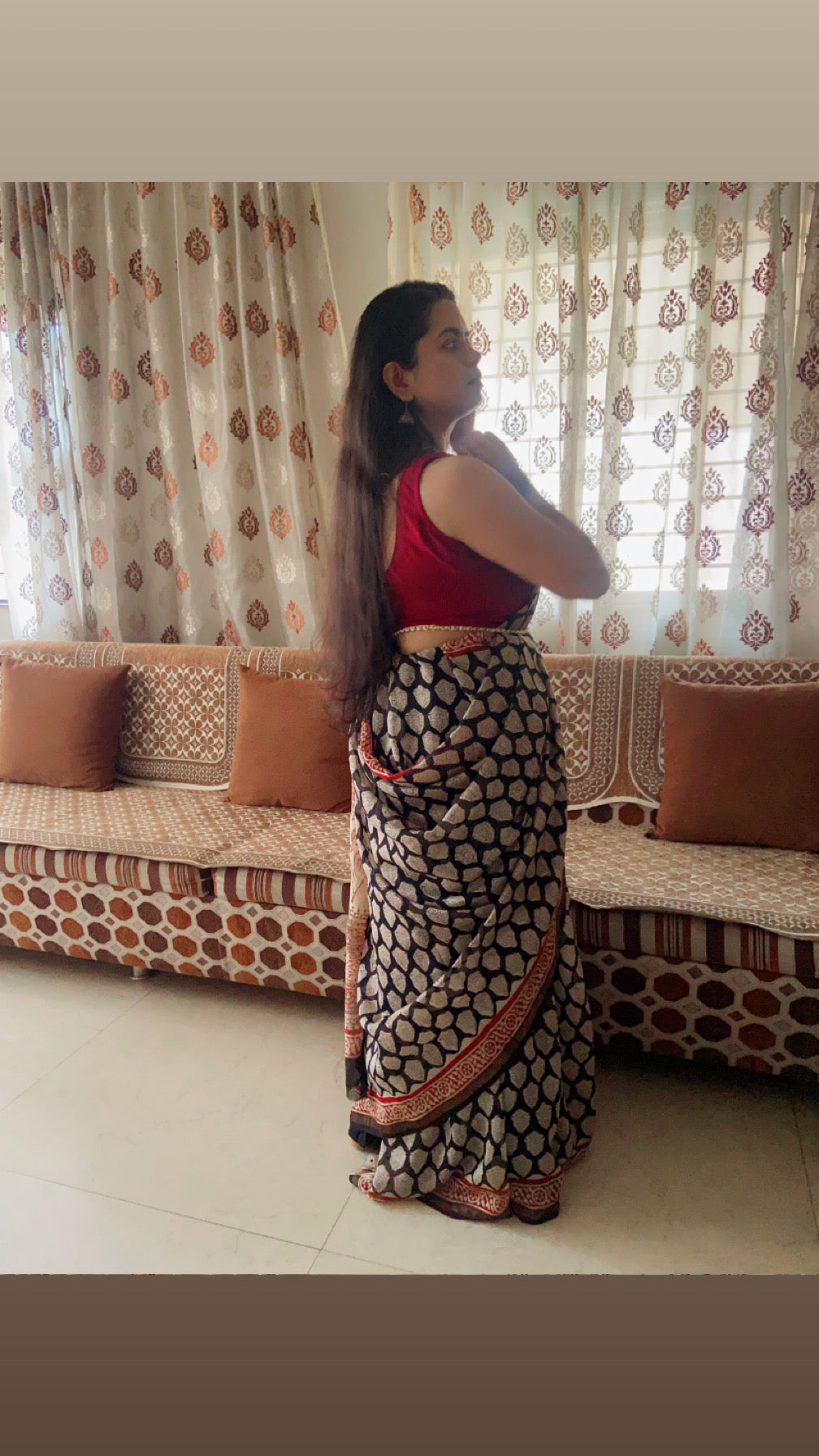 Black and brown chanderi cotton silk zari border saree