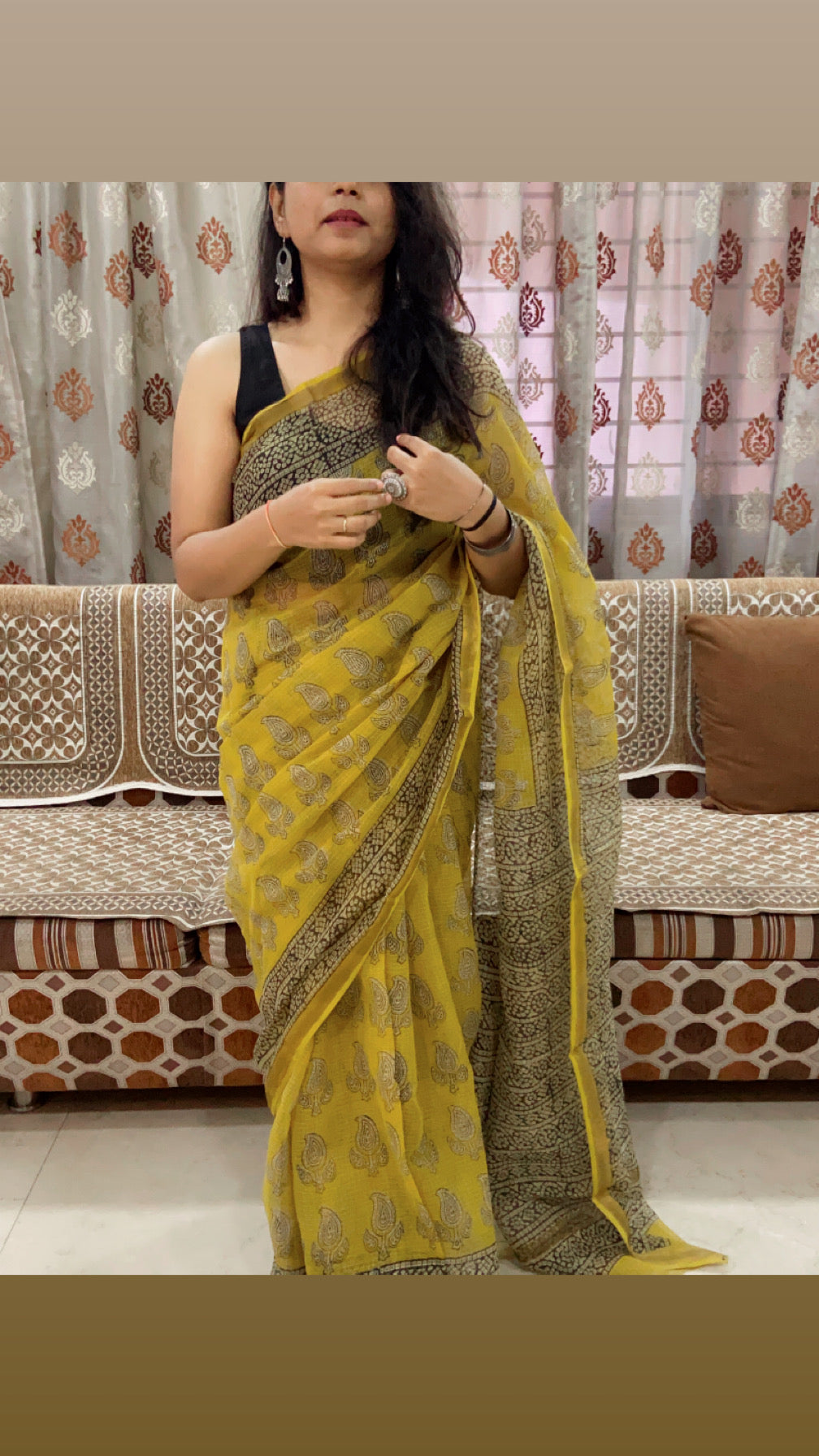 Yellow mango buttis cotton kota doria saree