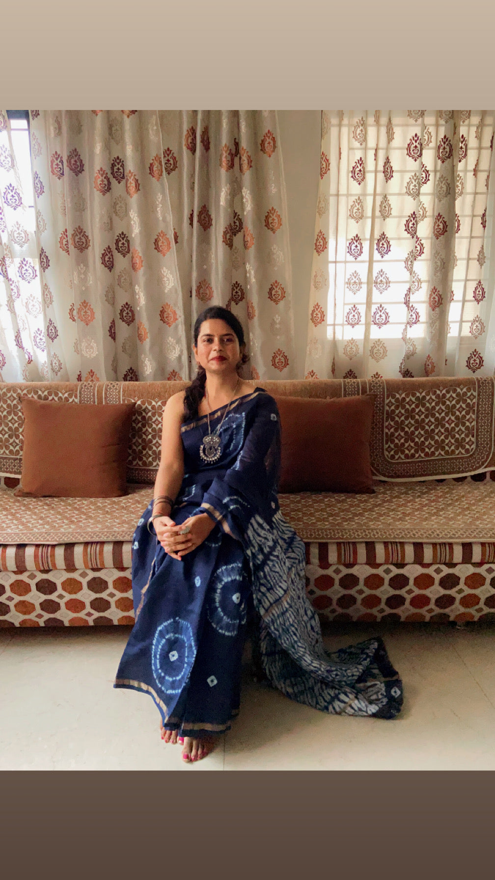Navy blue chanderi cotton silk saree
