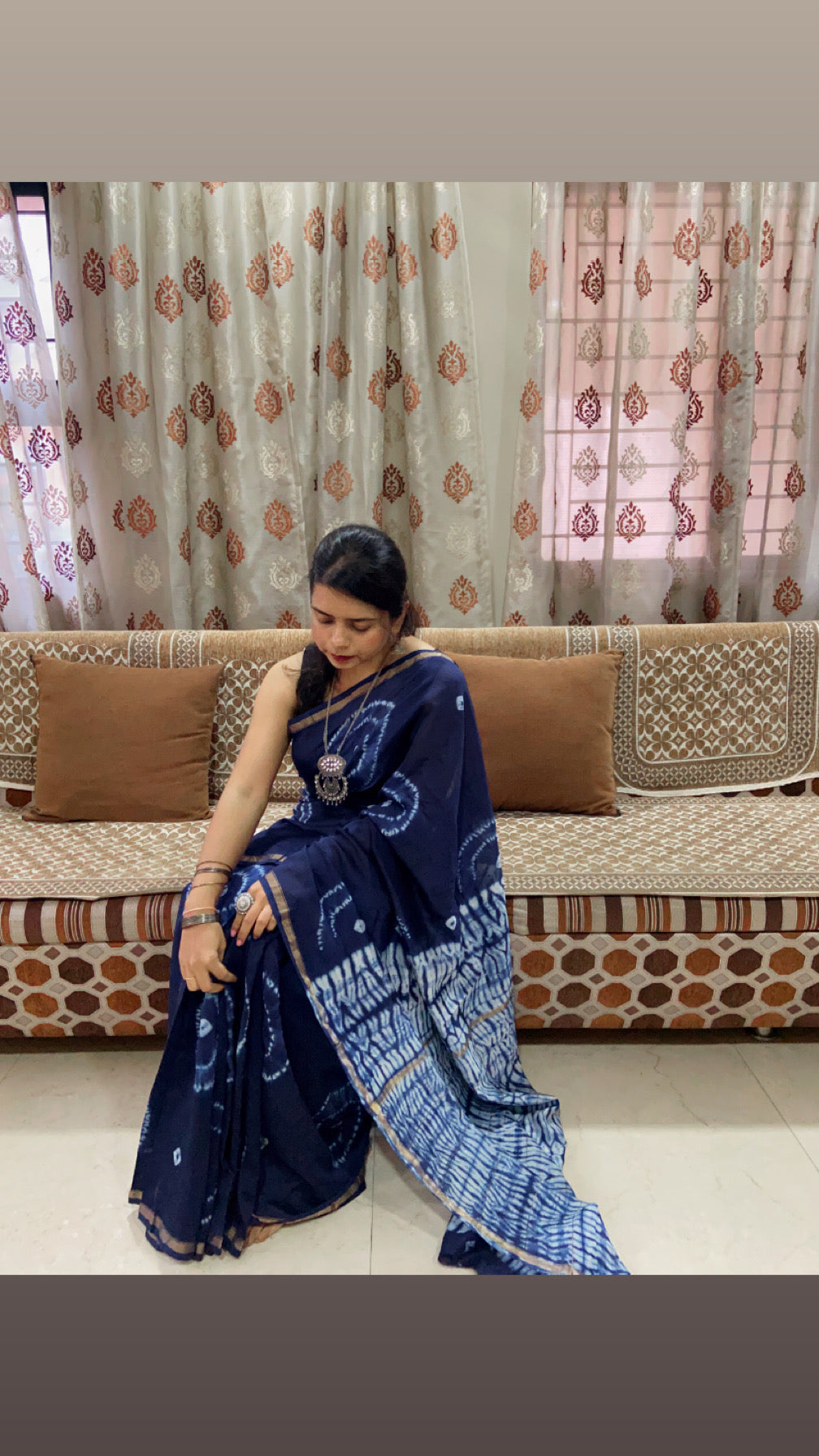 Navy blue chanderi cotton silk saree