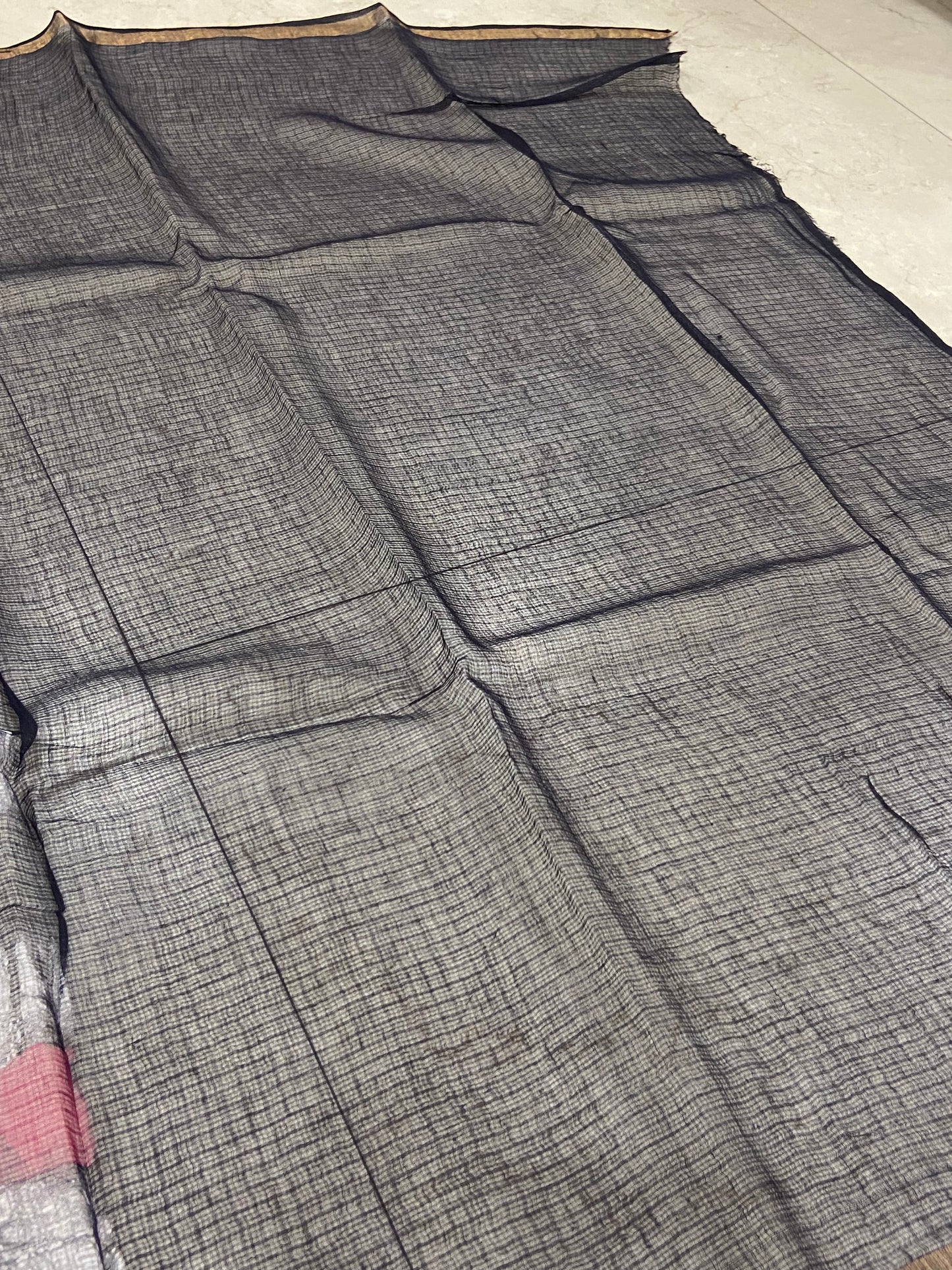 Black and white strappy cotton kota doria zari border saree