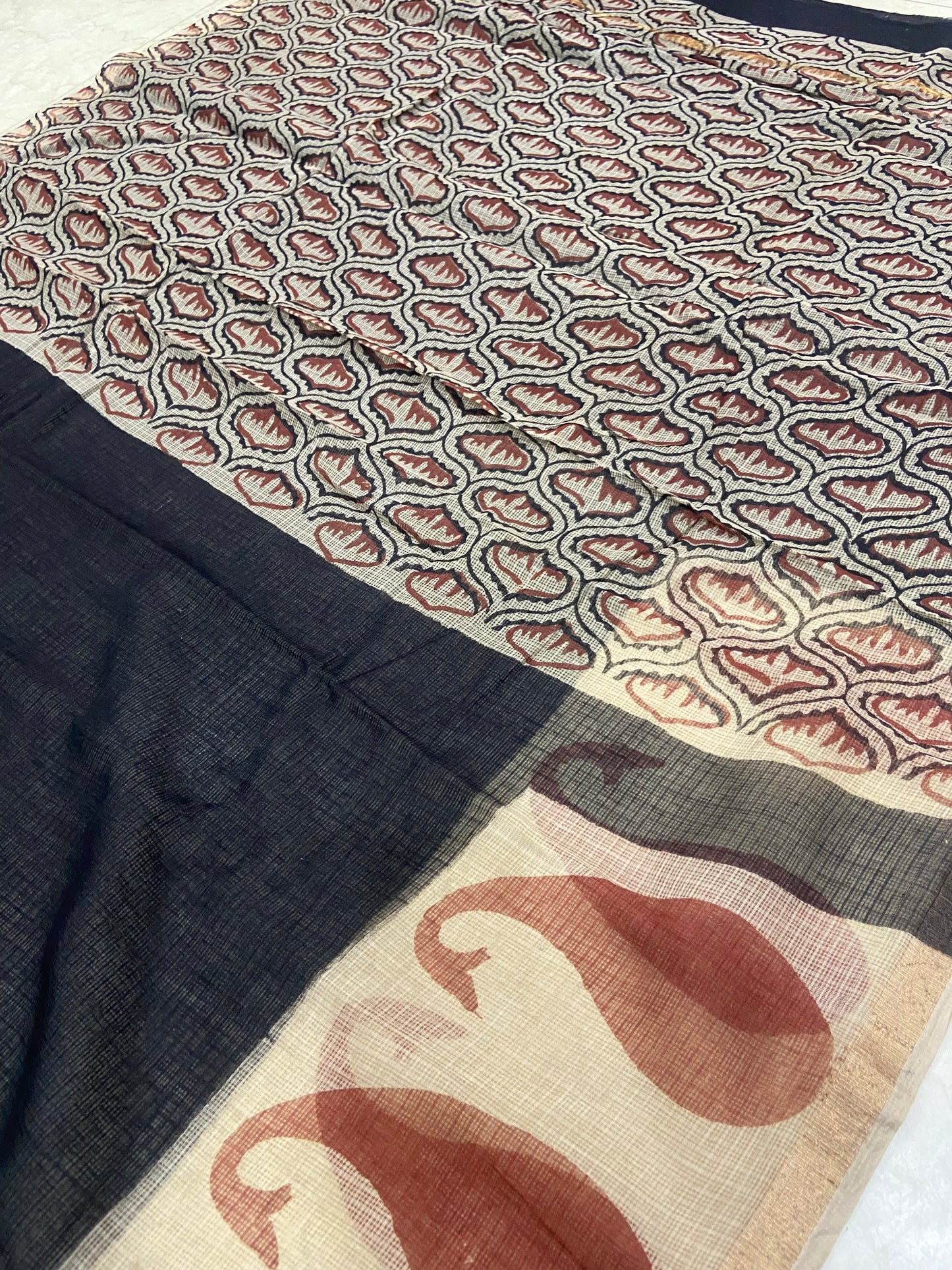 Black and Cream cotton kota doria zari border saree