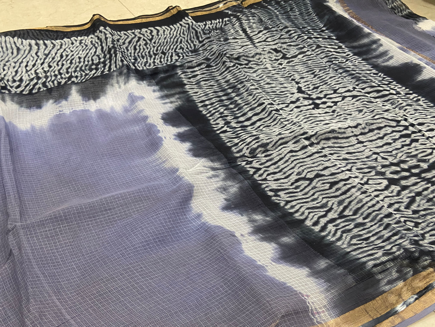 Pastel blue cotton kota doria zari border saree