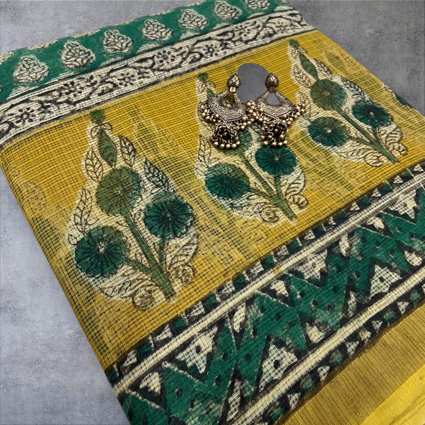 Morpankh green and yellow cotton kota doria saree