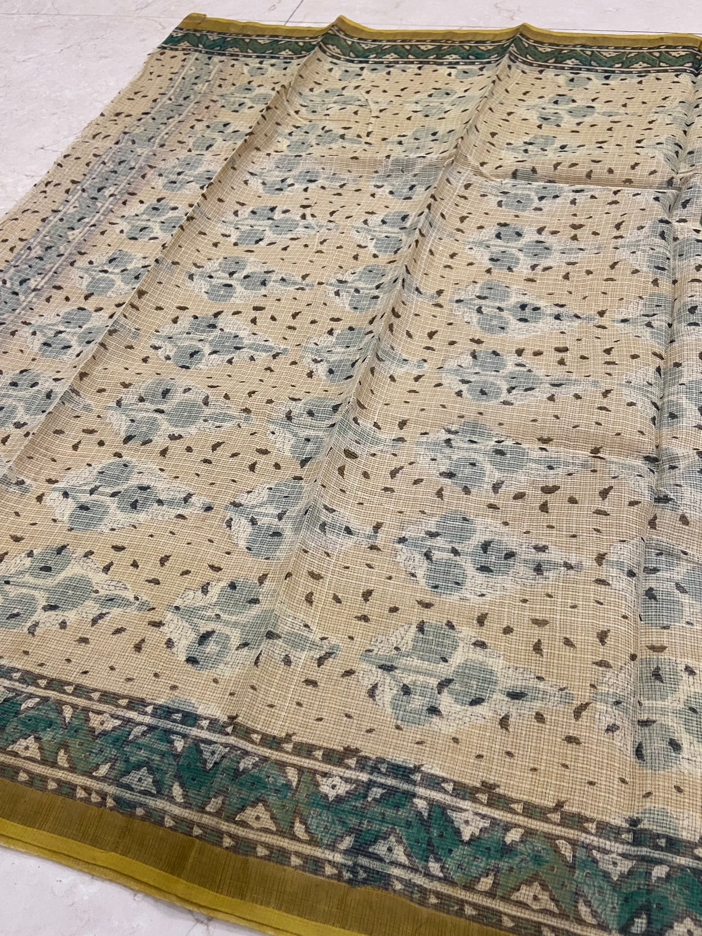Morpankh green and yellow cotton kota doria saree