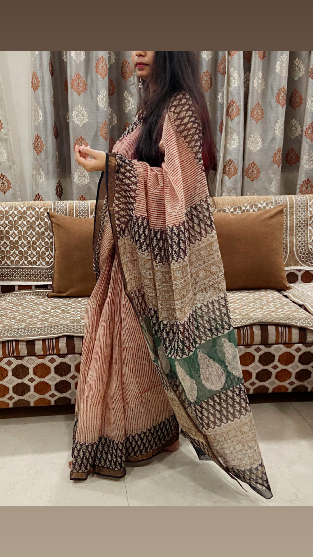 Red stripes cotton kota doria saree