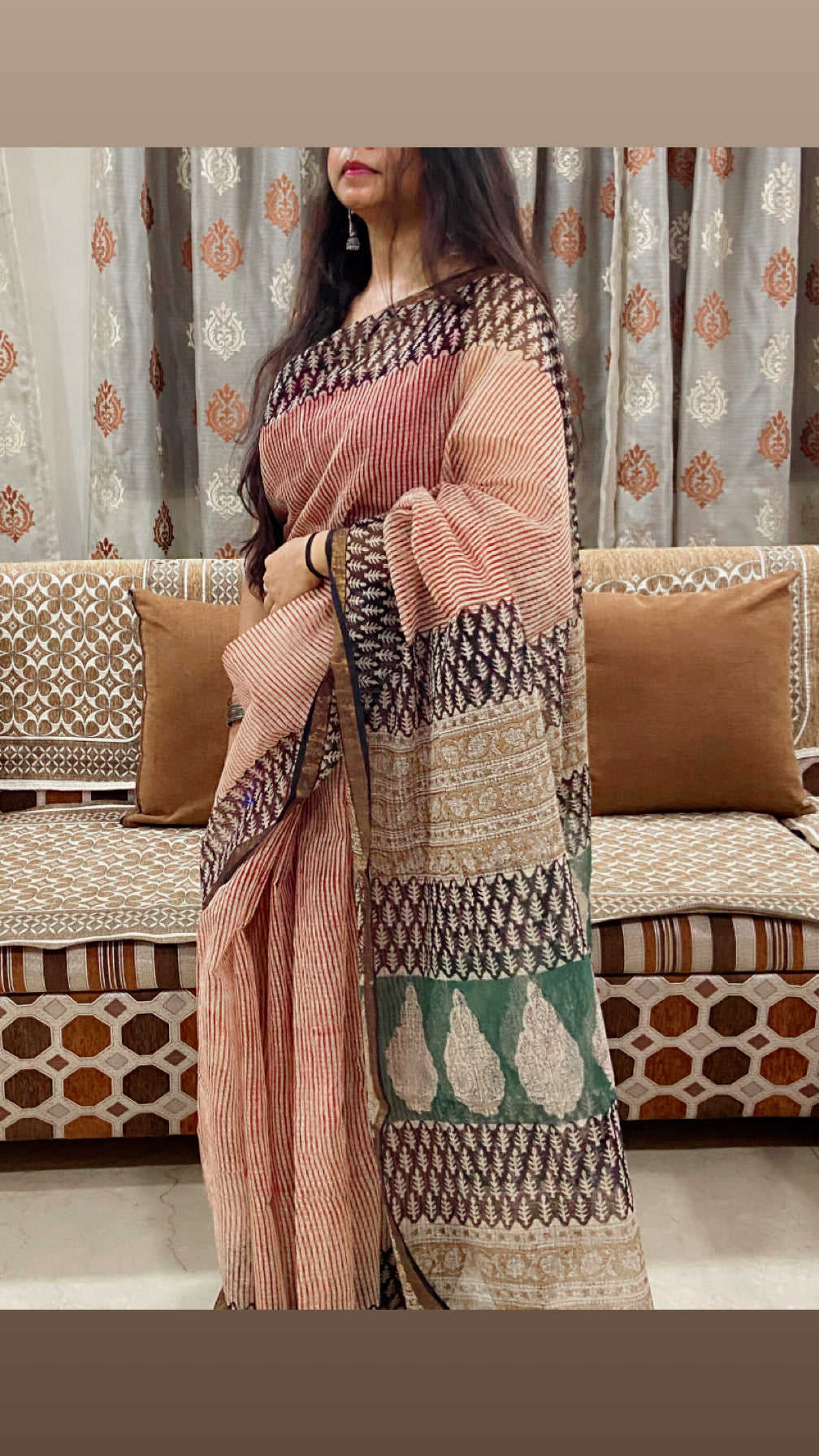 Red stripes cotton kota doria saree