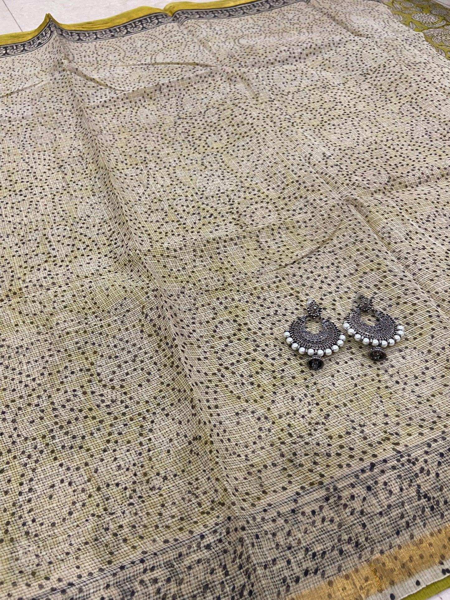 Yellow flower motifs cotton kota doria saree