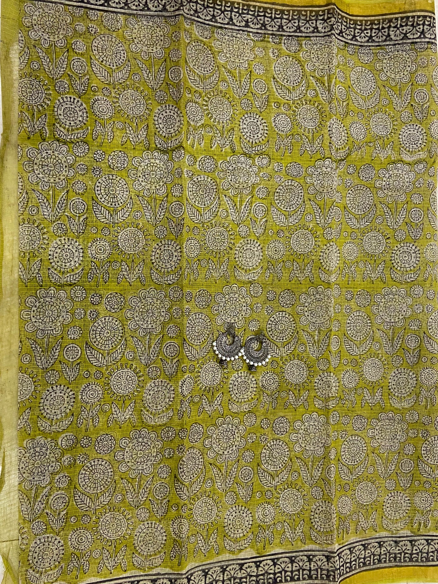 Yellow flower motifs cotton kota doria saree