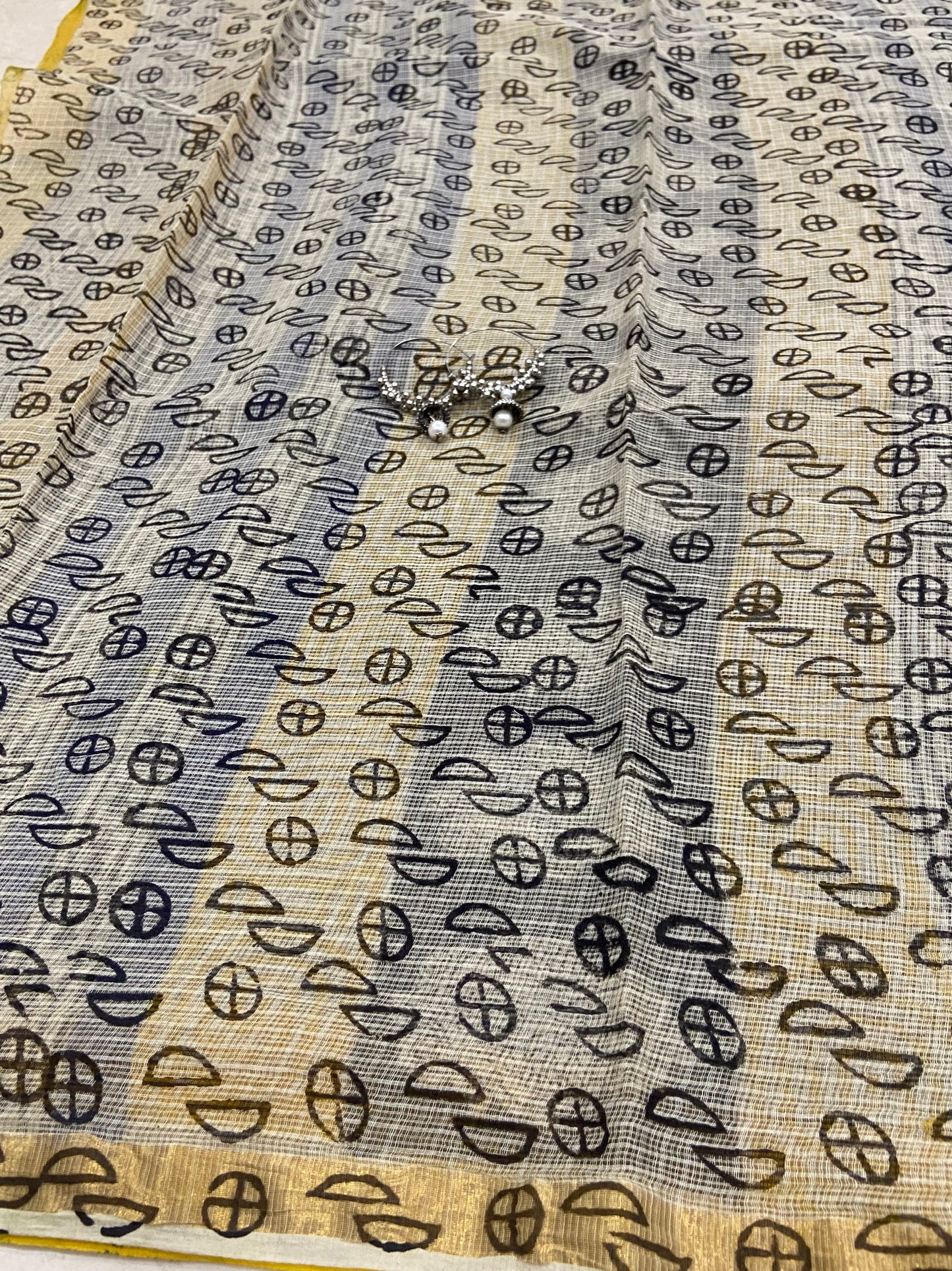 Ink blue and yellow cotton kota doria saree