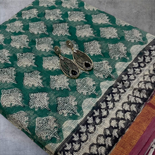 Morpankh green cotton kota doria saree