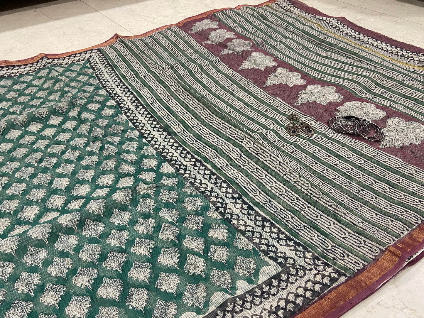 Morpankh green cotton kota doria saree