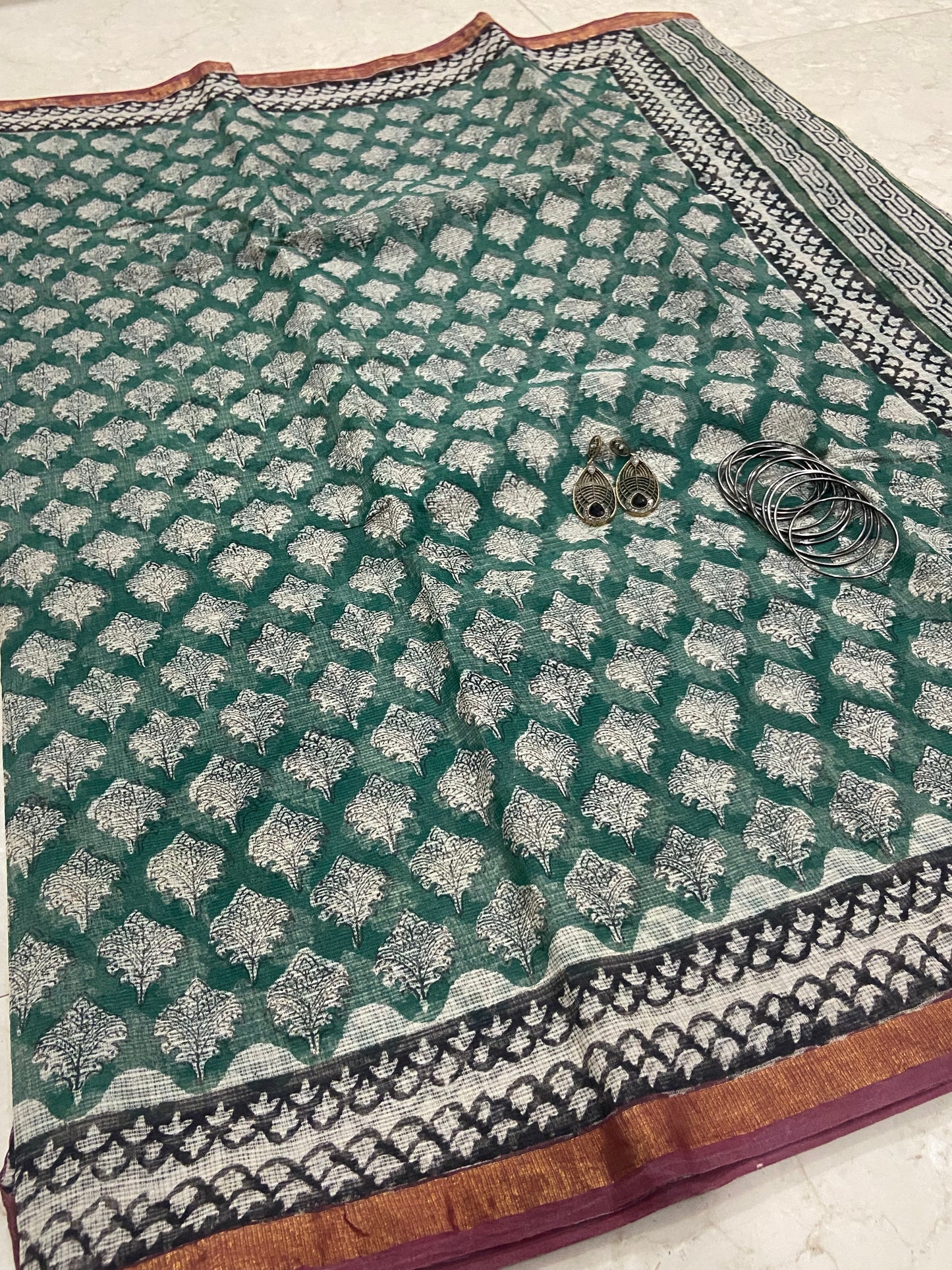 Morpankh green cotton kota doria saree